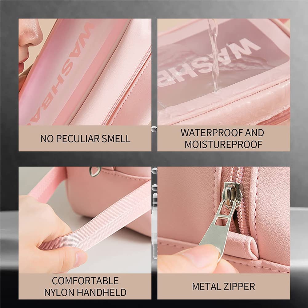 BESTOTTAM Waterproof Makeup Bag for Women - Portable Cosmetic Organizer with Brush Holder, Travel Toiletry Pouch, Vanity Storage Case (Pink) | Ideal for Travel, Gym, Daily Makeup Kit Organization & Beauty Essentials Storage