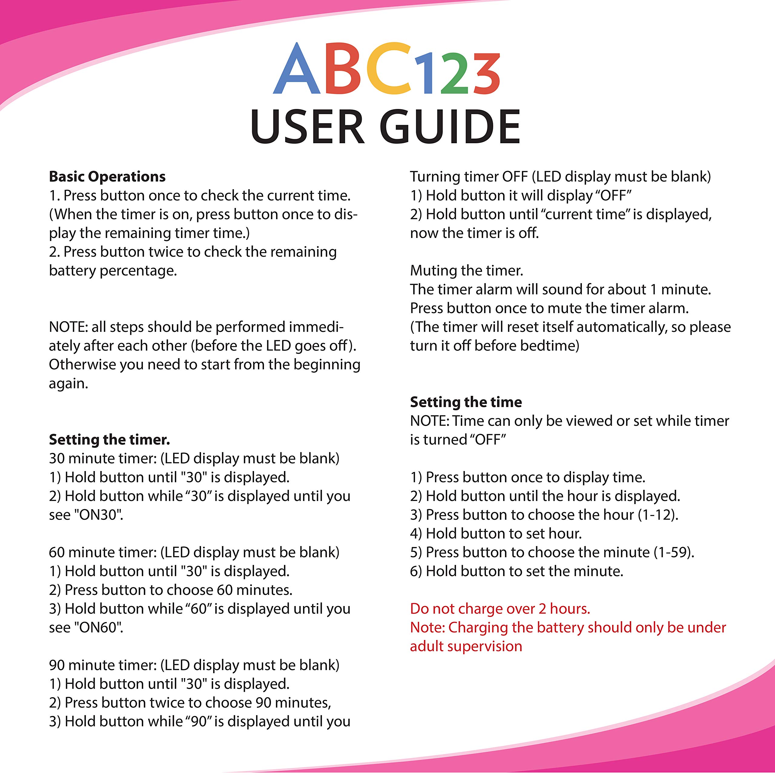 ABC123 Potty Training Watch for Kids - Waterproof Timer Alarm with Reminder Function for Toddler Toilet Training (Pink) | Ideal for Daycare, Preschool & Home Use