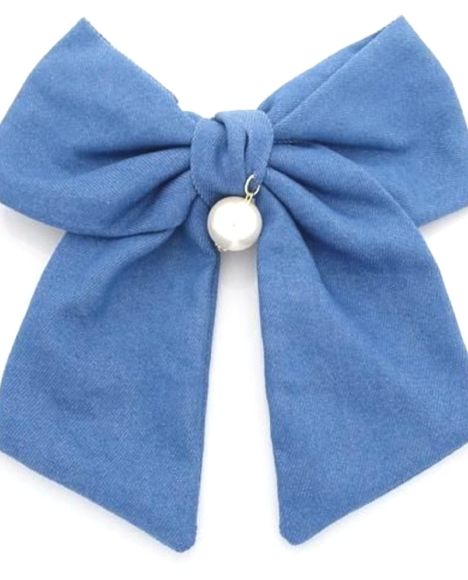 IBDA Denim Blue Bow Knotted Silk Hair Barrette with Clip - Handmade Silk Hair Bow & Hair Tie for Women & Girls - Perfect for Weddings, Parties & Everyday Styling (Pack of 1)