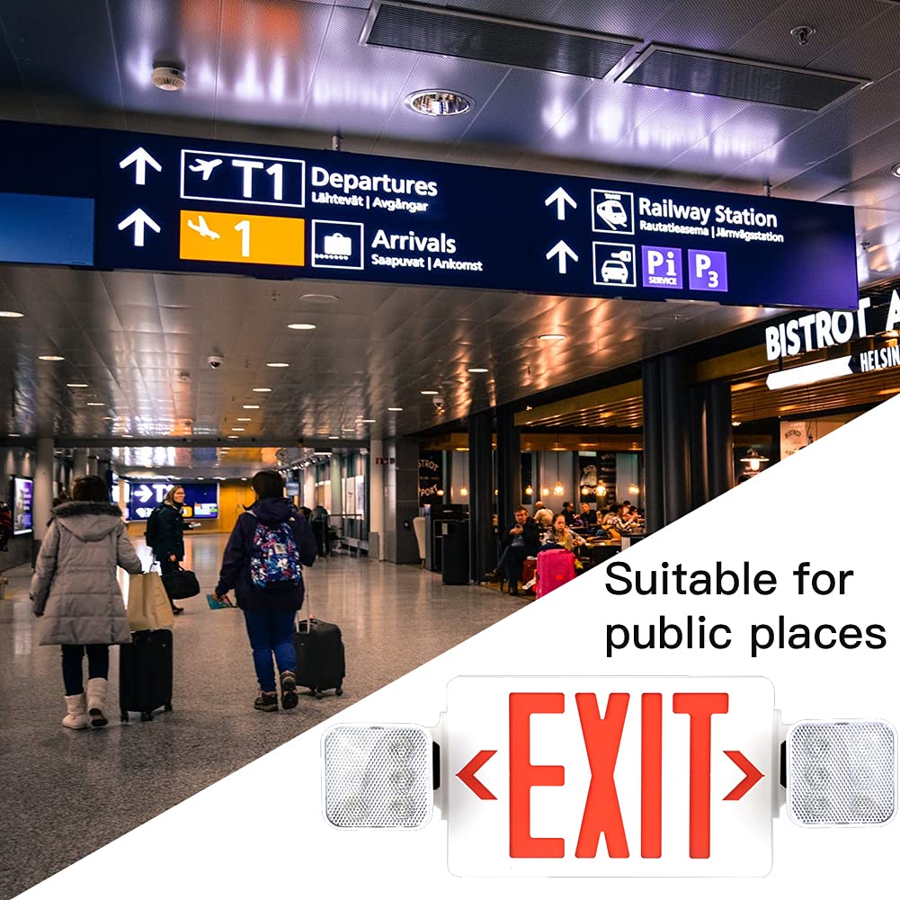 OSTEK Red LED Exit Sign Emergency Light - UL-Listed Fire Resistant ABS Dual Head Emergency Exit Lighting with 90 Min Battery Backup - Perfect for Offices, Schools, Hotels & Commercial Buildings