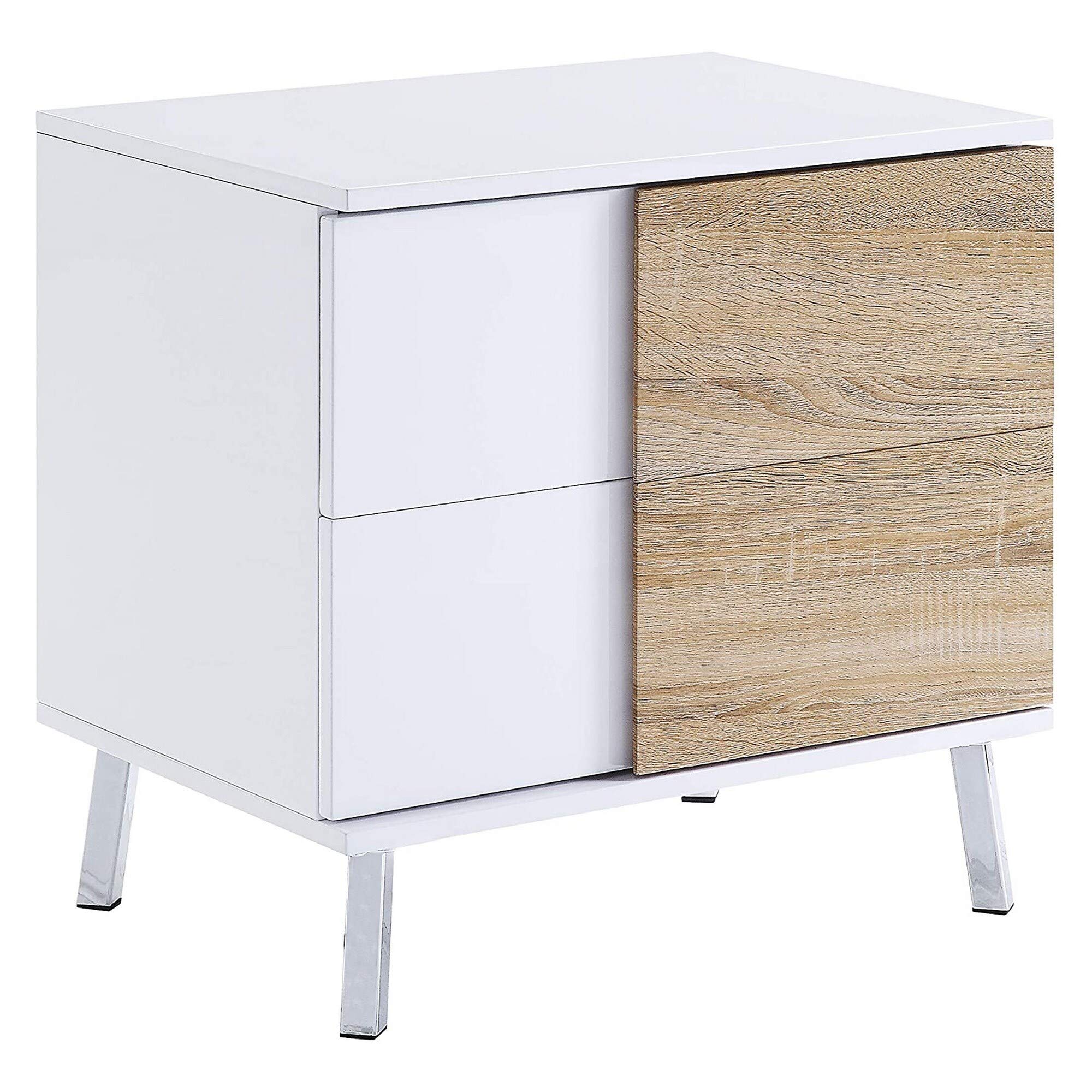 Vintage Transitional Wooden End Table with 2 Drawers - Dual Tone White & Brown Veneer - Solid Wood Nightstand for Bedroom, Living Room, or Office