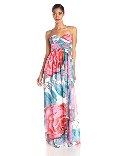 Donna Morgan Women's Laura Strapless Long Chiffon Printed Dress - Elegant Formal Gown for Weddings, Prom & Evening Events