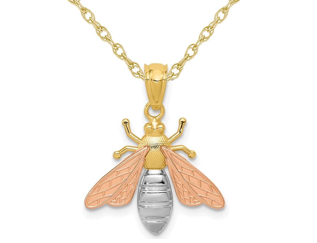 14K Yellow & Rose Gold Bee Charm Pendant Necklace with Chain - Elegant Jewelry Gift for Women, Perfect for Valentine's Day, Anniversary & Everyday Wear