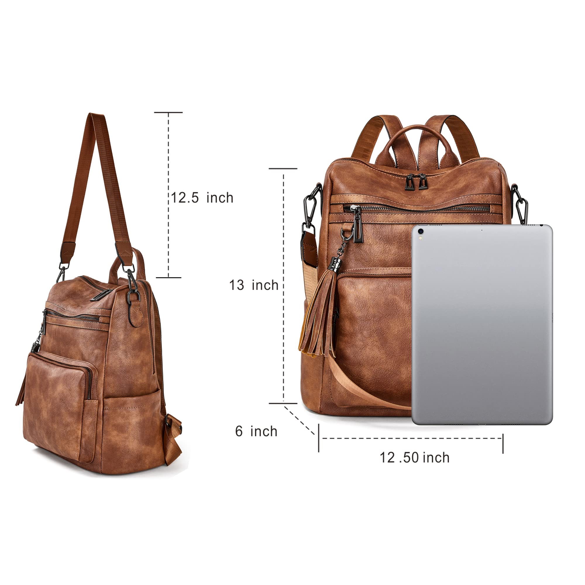 OPAGE Leather Backpack Purse for Women - Fashion Tassel Shoulder Bag for Travel & Work