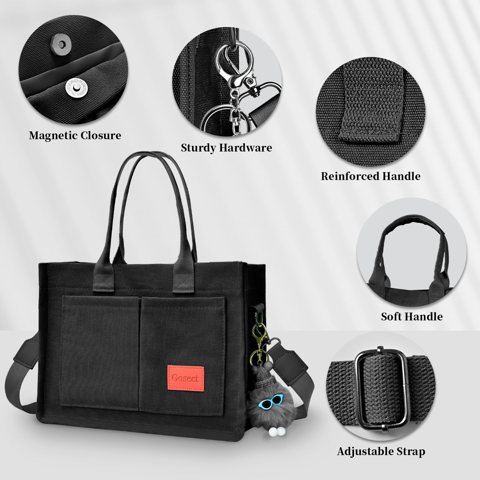 Stylish Canvas Tote Bag for Women with Multiple Pockets - Durable Laptop Work Bag, Crossbody Purse & Everyday Shoulder Satchel | Perfect for Office, Travel & Shopping