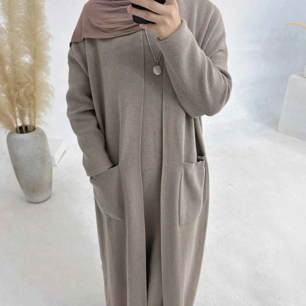 Warm Winter Thick Knitted Abaya Coat with Inner Vest - Modest Islamic Dress for Women | Perfect for Prayer, Holidays & Cold Weather