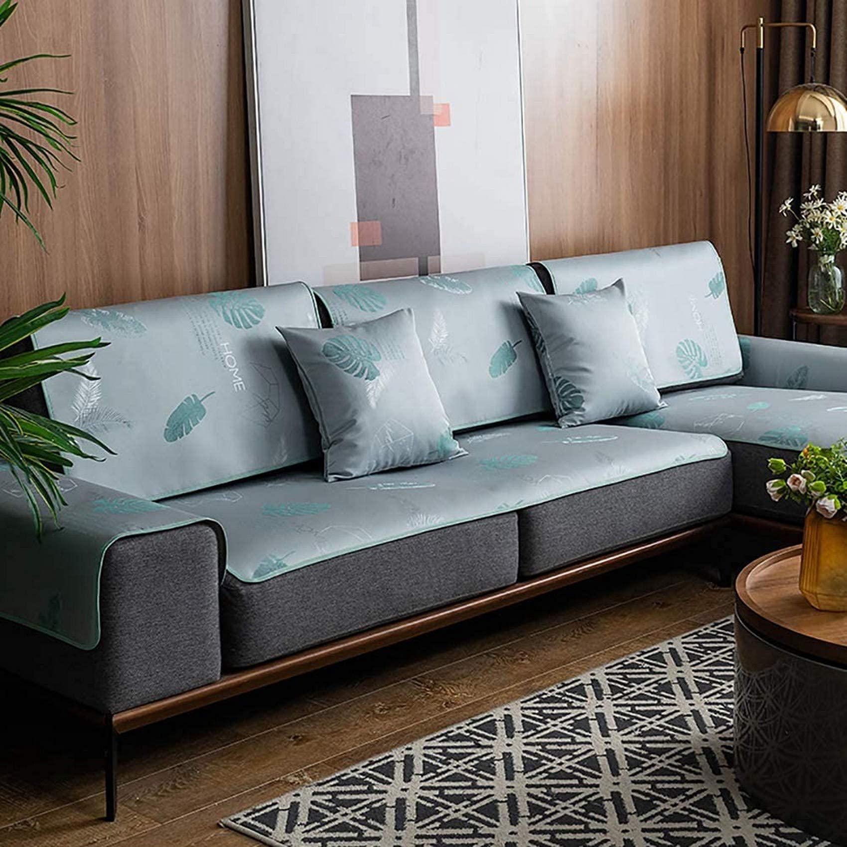 Jacquard Anti-Slip Sectional Sofa Cover for 3-Cushion Couch - 90x150cm (35x59in) - Quilted Furniture Protector for Pets, L-Shape Loveseat & Recliners | Perfect for Living Room, Family Room & Pet-Friendly Homes