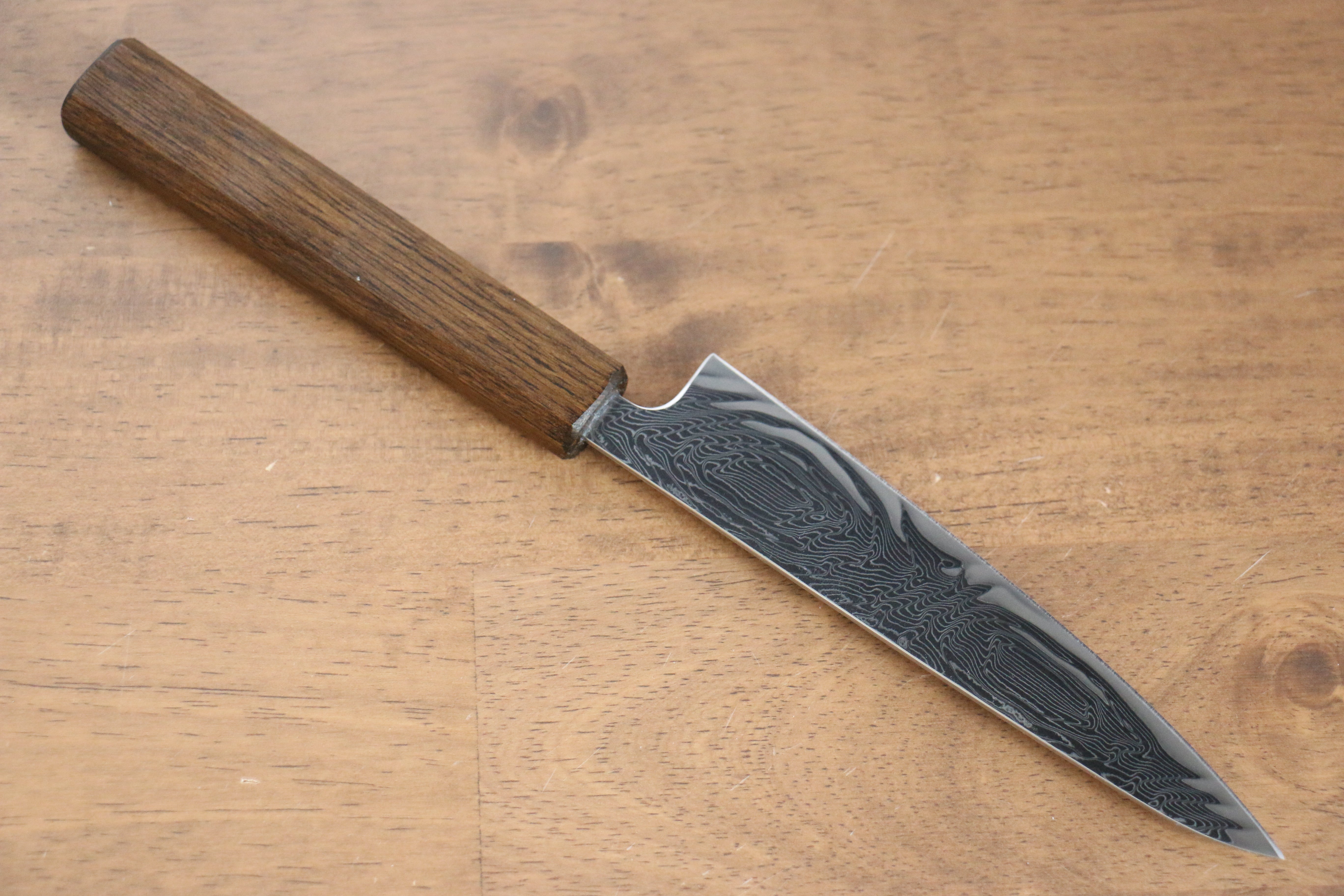 Premium Seisuke Nami AUS10 Damascus Steel Petty Knife 135mm - Mirrored Finish with Oak Handle - Perfect for Slicing, Peeling & Precision Kitchen Tasks