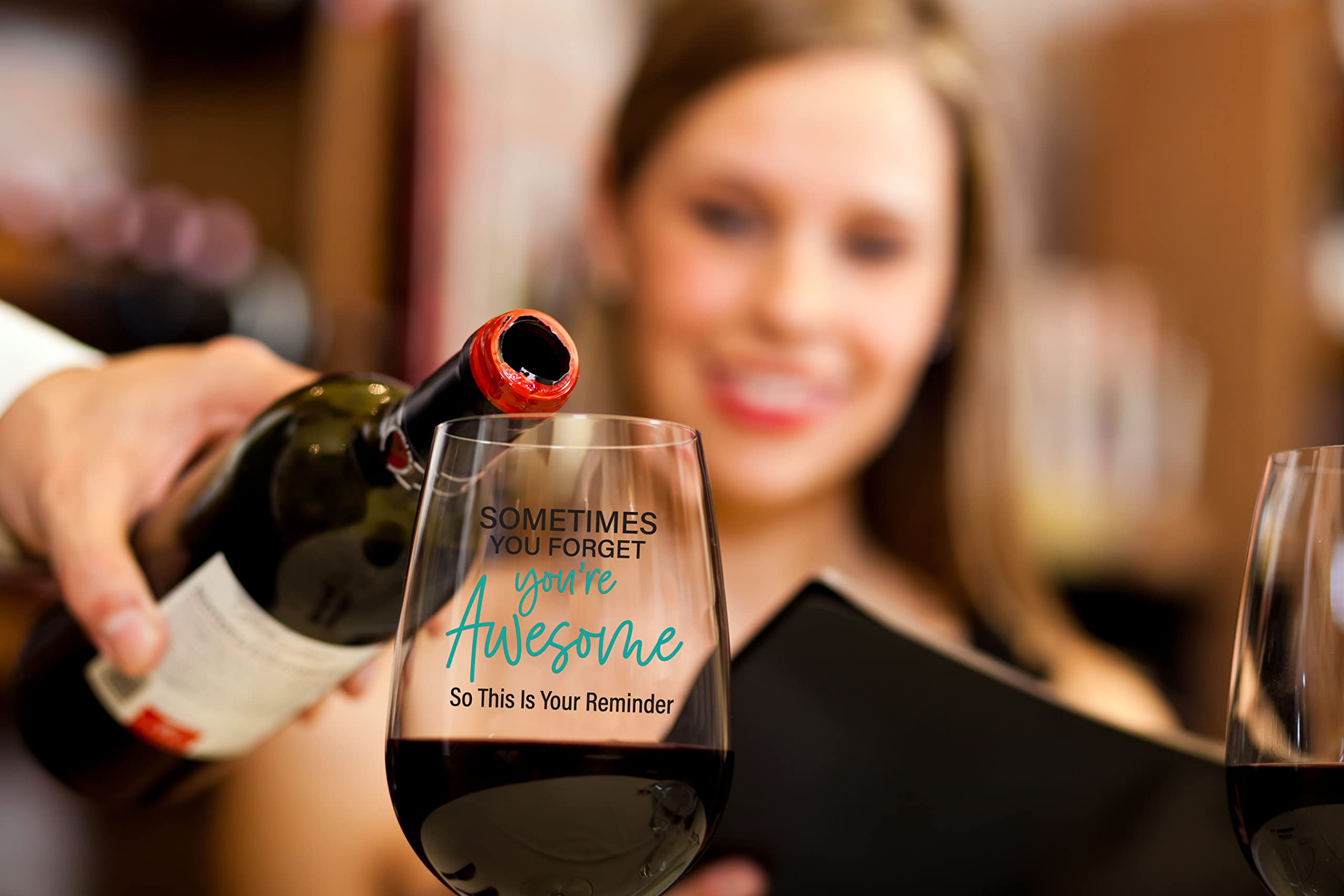 Funny Wine Glass for Women - 'We Are Trouble Together' 15oz Stemless Wine Cup | Best Friend Gift for Her, Unique Birthday Present for Girlfriend, Sister, BFF | Perfect for Girls' Night, Bachelorette Parties & Wine Lovers