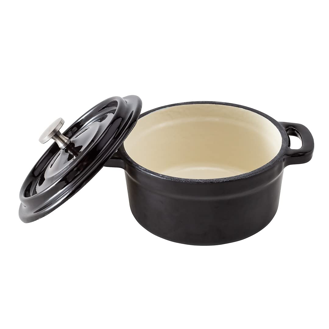 8 oz Mini Casserole Dish with Lid - Enameled Black Cast Iron Dutch Oven for Baking, Braising & Roasting | Perfect for Individual Servings, French Onion Soup & Crème Brûlée | Heavy-Duty Restaurantware Cocotte