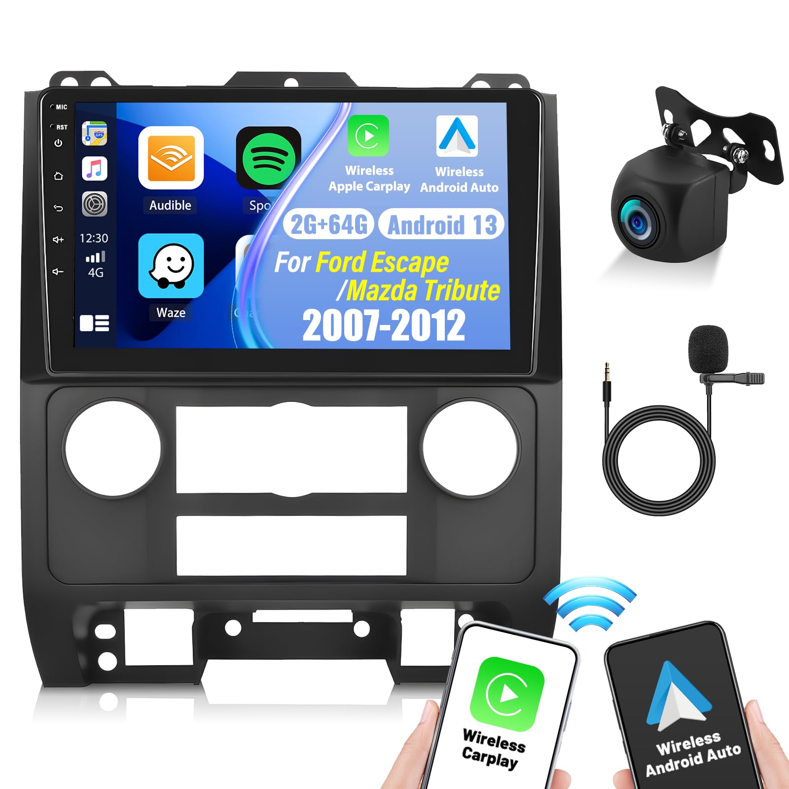 2+64GB Android 13 Car Stereo for Ford Escape 2007-2012 & Mazda Tribute 2007-2012 - 9