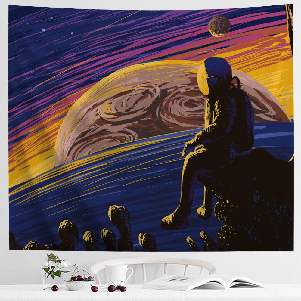 IcosaMro Space Tapestry Wall Art - Astronaut & Planets Design for Bedroom, Living Room, Dorm Decor - 51x60 Inch Galaxy Themed Wall Hanging with Hemmed Edges (Multicolor) - Perfect for Space Enthusiasts, Home Decor & Gift Ideas
