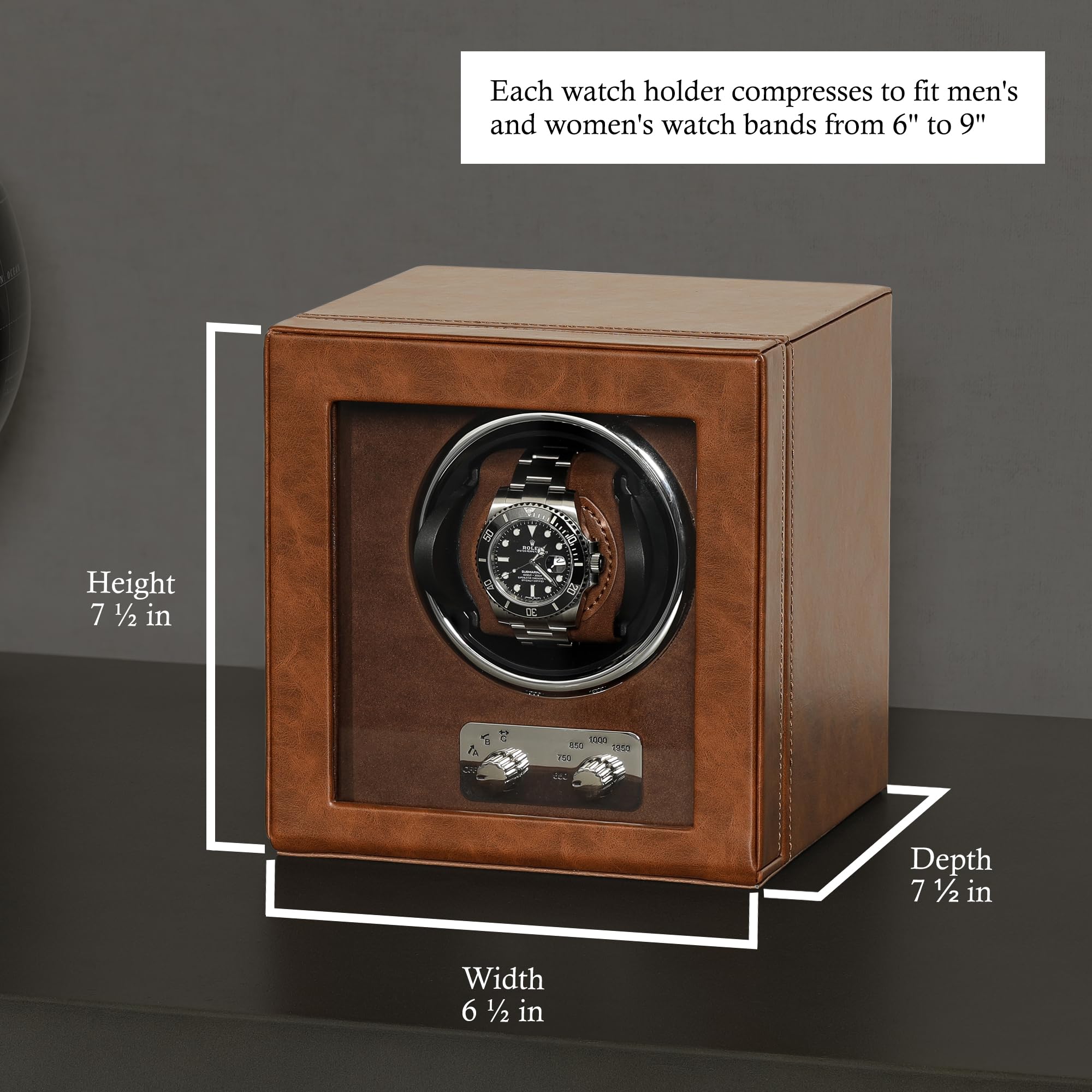 Premium ROTHWELL Single Automatic Watch Winder - Ultra Quiet Motor, 3 Speed Settings & Adjustable Rotation - Luxury Tan/Brown Leather - Perfect for Watch Collectors & Automatic Timepiece Storage