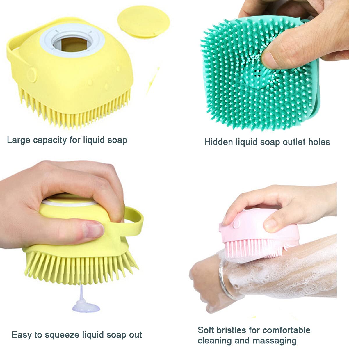 OTAVILEM Silicone Body Scrubber with Soap Dispenser - 3 Pack Exfoliating Shower Brushes for Soft Skin Care | Gentle Bath Loofah for Babies, Kids, Women, Men & Pets | 3 Colors | Perfect for Daily Shower Routine & Spa-Like Exfoliation at Home