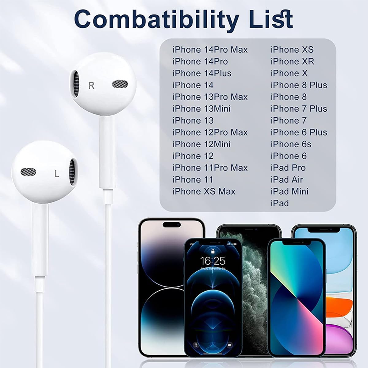 Apple MFi Certified Lightning In-Ear Headphones for iPhone 14/13/12/11/X/8/7 - HiFi Stereo Sound with Mic & Volume Control - Perfect for Gym, Commuting & Gaming