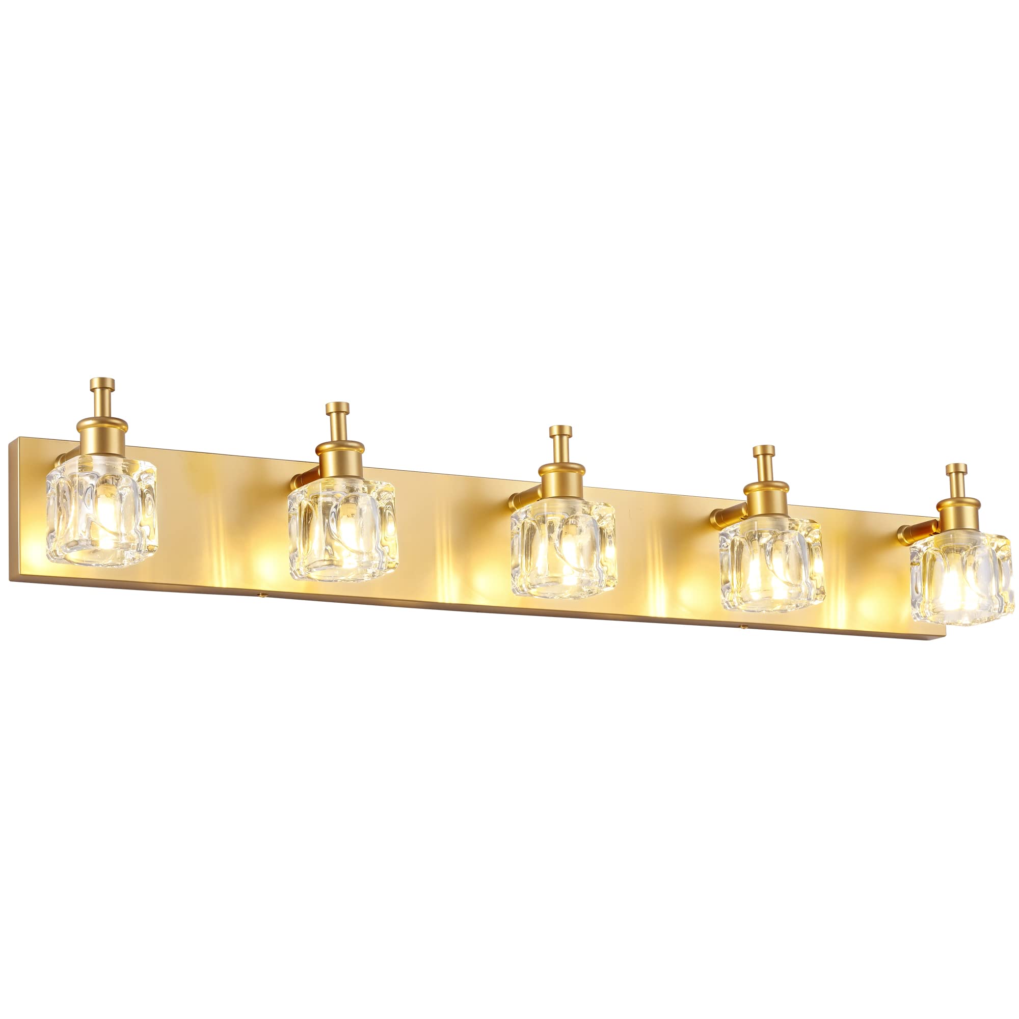 Modern Crystal Vanity Light Fixture - 5-Light Gold Bathroom Wall Sconce for Mirror Lighting, Elegant Bathroom Decor (Bulbs Not Included) - Perfect for Master Bath, Powder Room & Spa-Style Vanity Areas