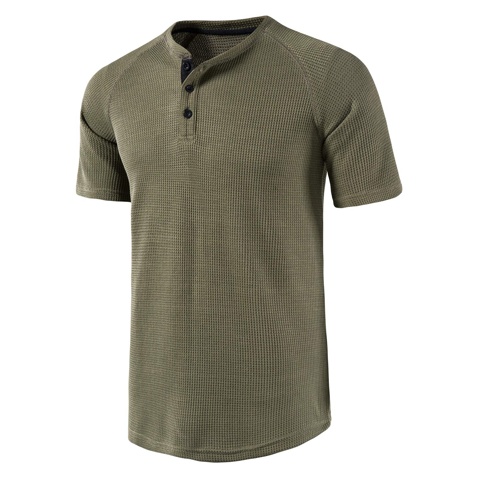 LOCALMODE Men's Casual Waffle Henley Long Sleeve T-Shirt | Crew Neck Relaxed Fit Cotton Shirt for Everyday Wear, Work & Outdoor Activities