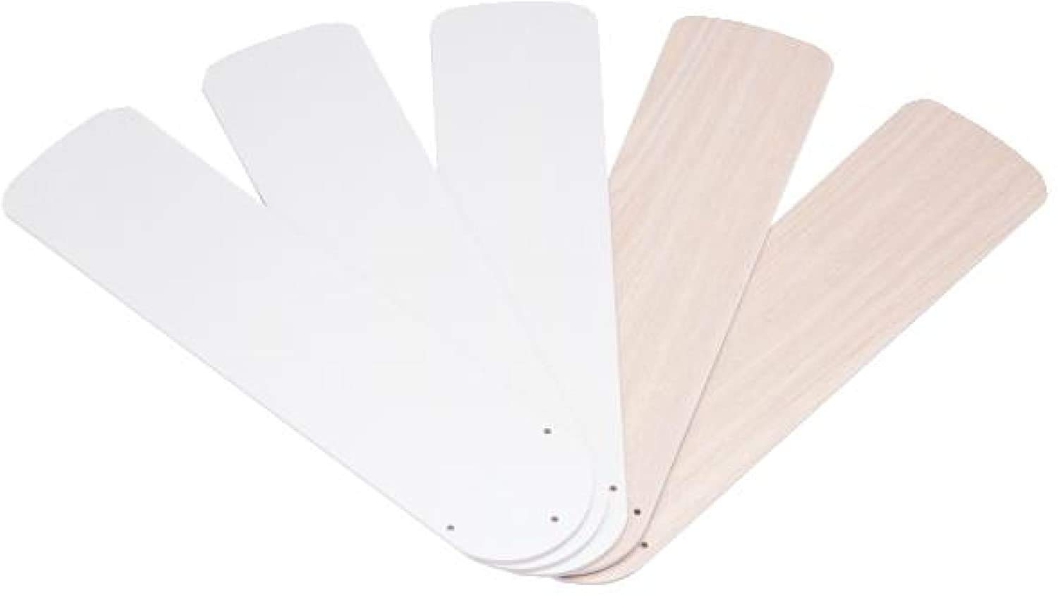 52-Inch White/Bleached Oak Ceiling Fan Replacement Blades - 5 Pack Set for Living Room, Bedroom, and Outdoor Patio Cooling