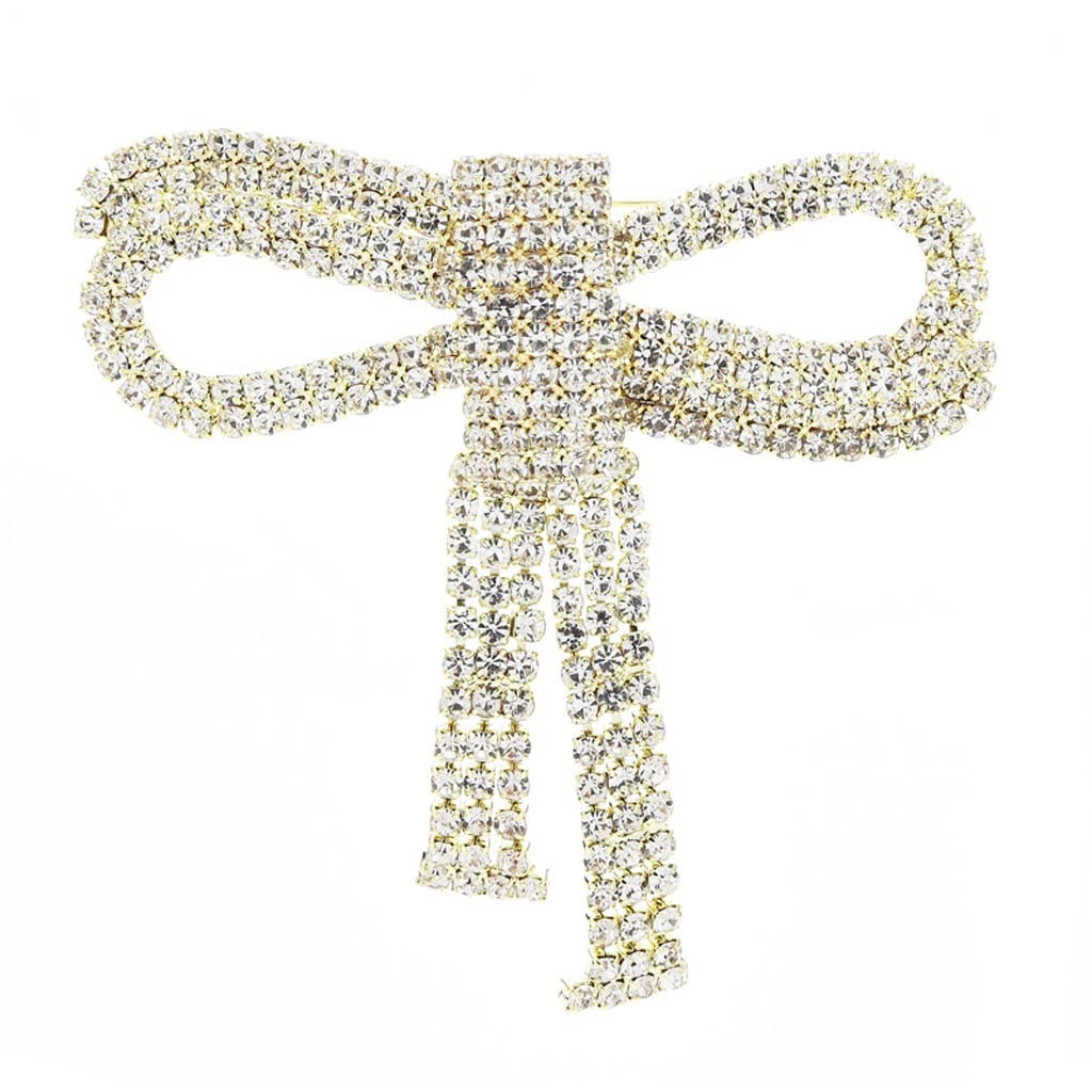 Sparkling Full Crystal Bow Brooch Pins - Elegant Tassel Badge for Women's Jewelry (Gold/Silver) | Perfect for Dresses, Blazers, Hats & Gift Giving