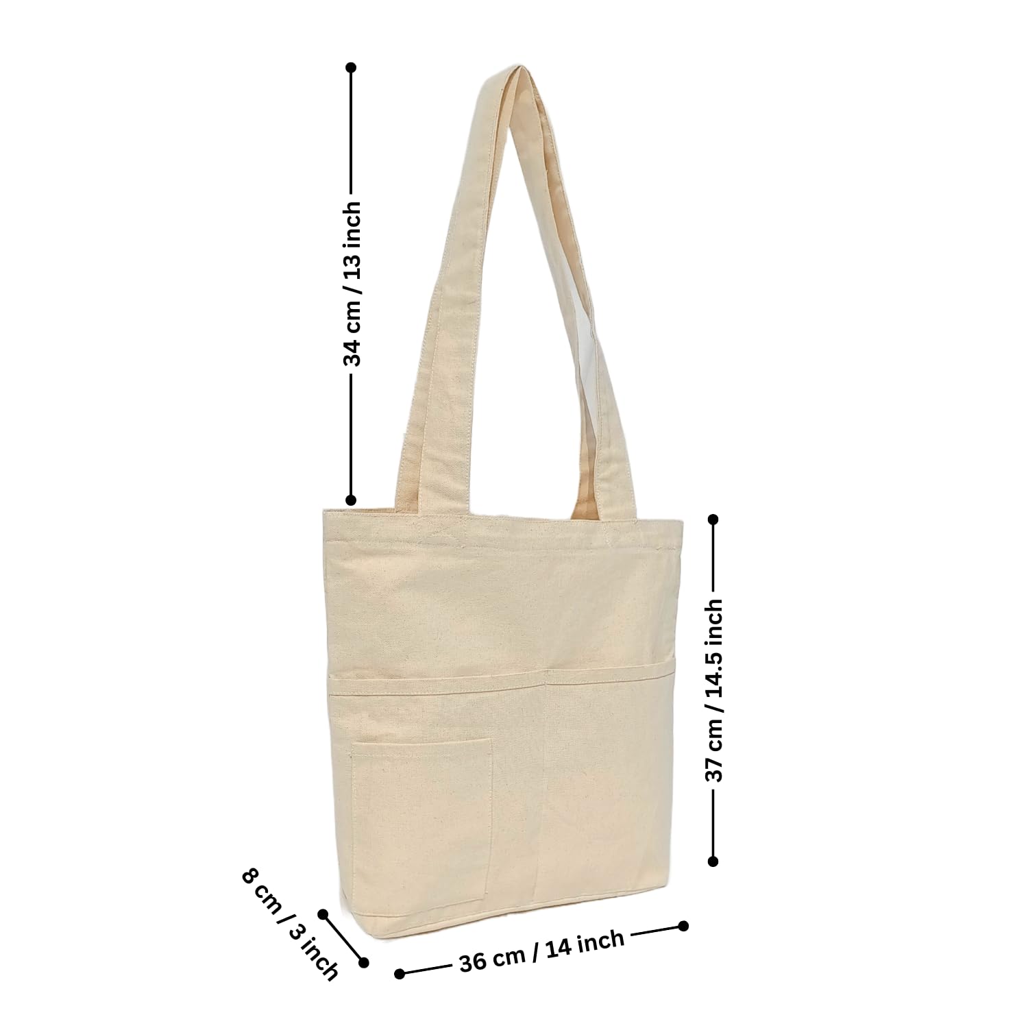 EcoDott Women's Cotton Tote Bag with Zipper & Pockets - 100% Organic Canvas Shoulder Handbag for School, Work, Travel & Daily Use | Durable Eco-Friendly Shopping Bag for Women | Perfect for Office, Beach & Grocery Shopping