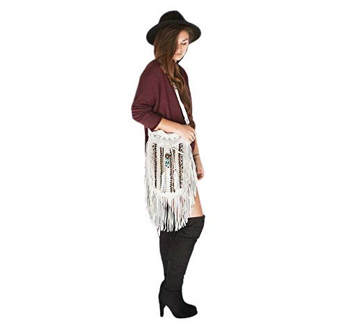 Boho Round Leather Crossbody Bag with Fringe | Genuine Leather Handbag for Women | Perfect for Music Festivals, Beach Outings & Boho Chic Style