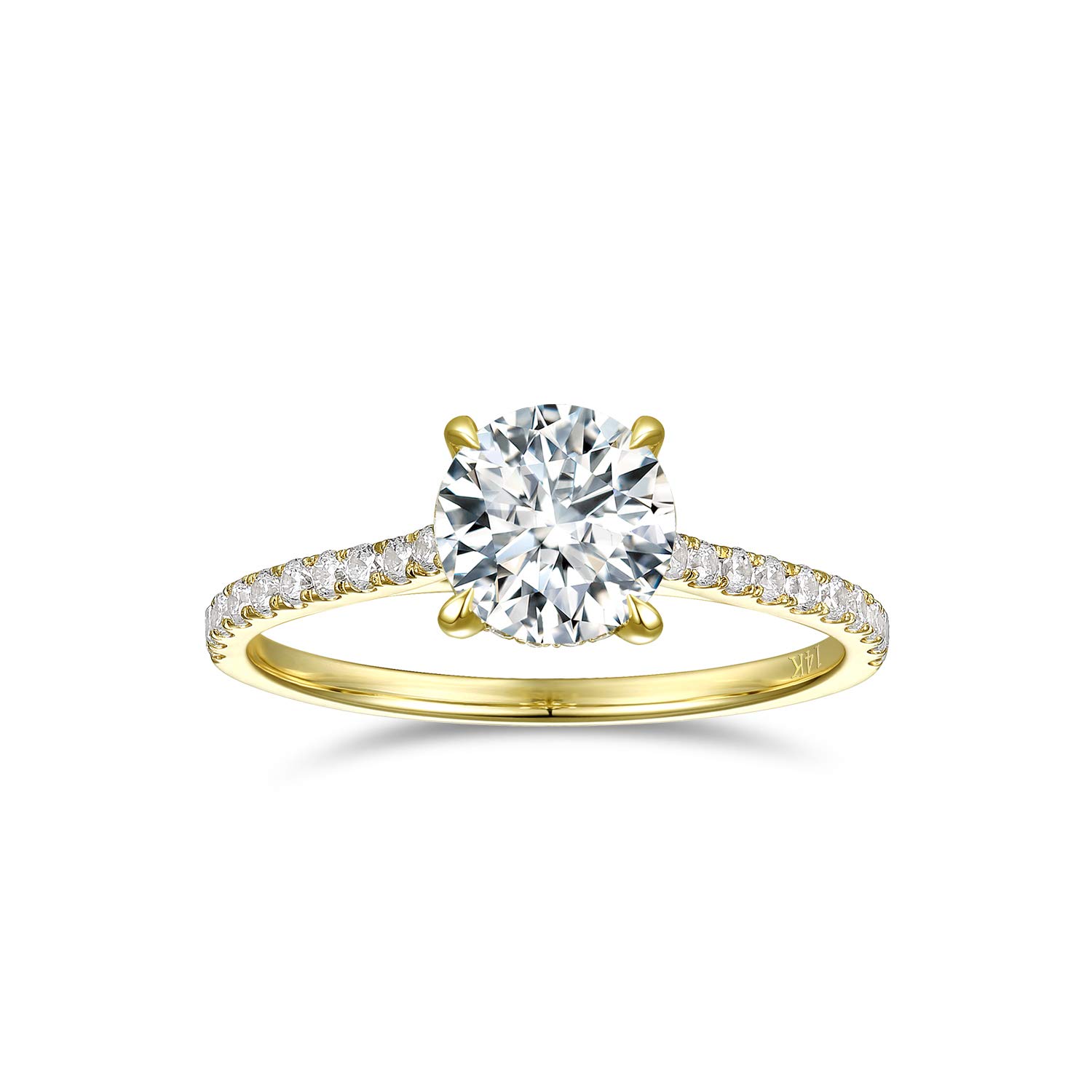 14K Solid Gold 1CT CZ Simulated Diamond Engagement Ring - 4-Prong Bridal Promise Ring Set (6.5mm) for Weddings, Proposals & Anniversary Gifts