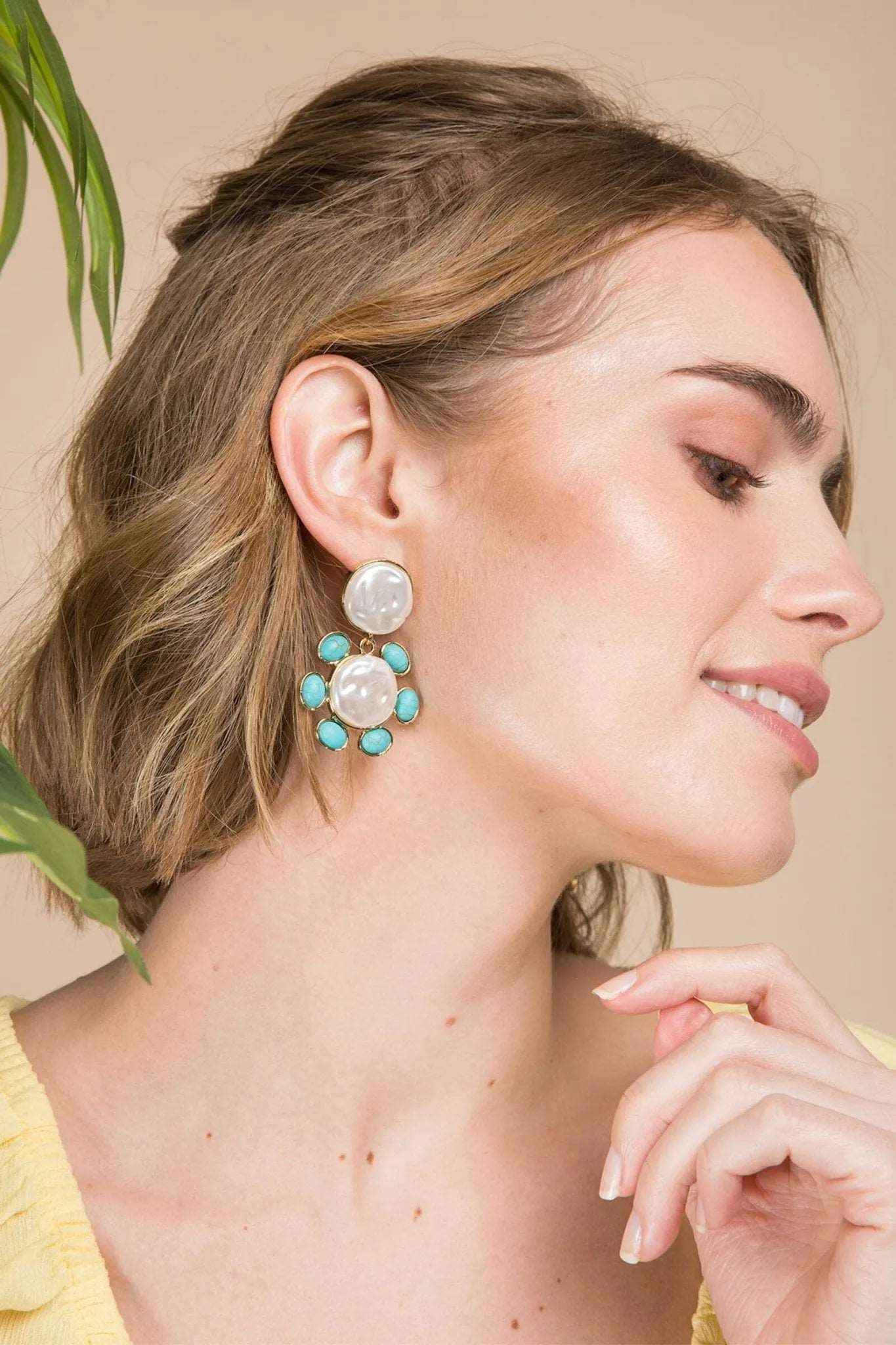 Turquoise Stone Pearl Earrings for Women - Handmade Boho Dangle Jewelry - Perfect for Weddings, Parties & Everyday Wear