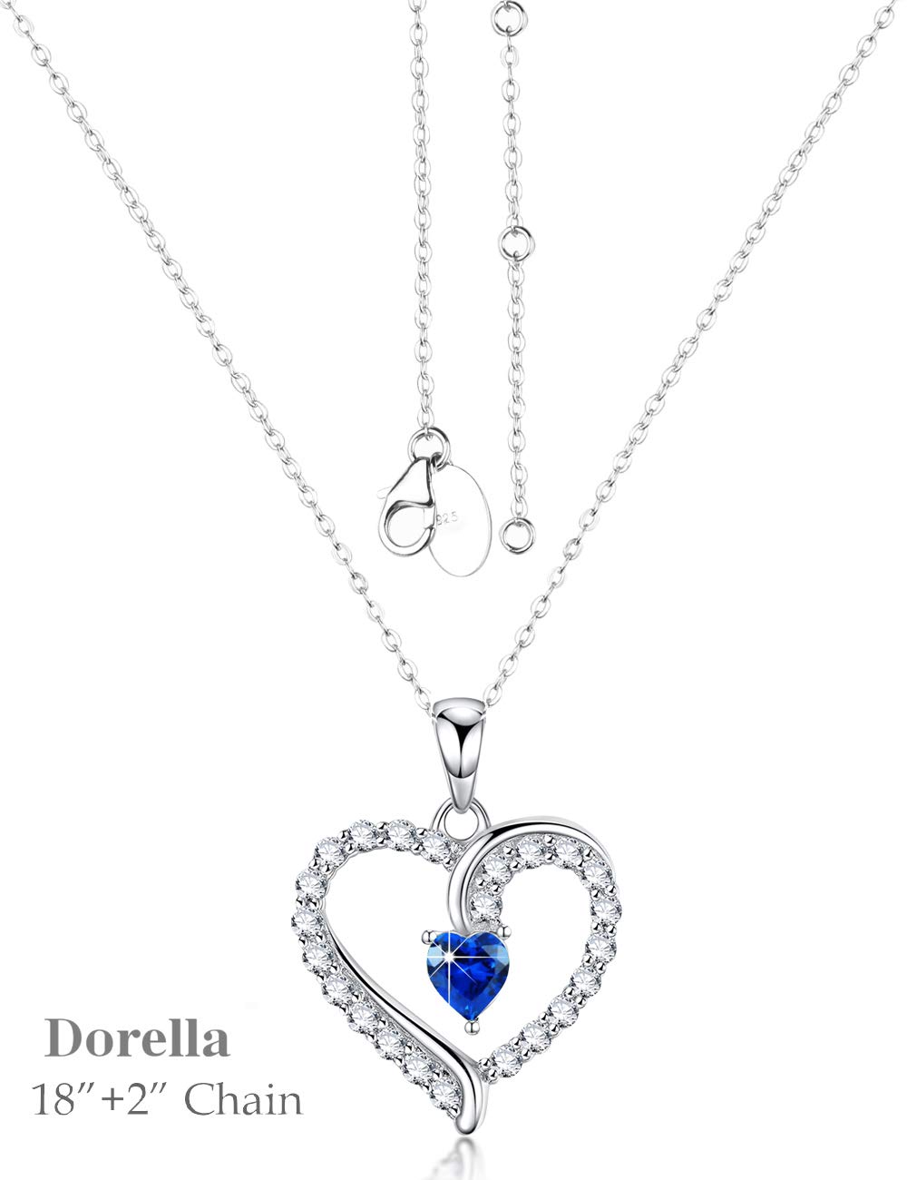 Blue Sapphire Necklace for Women - Sterling Silver Heart Pendant, September Birthstone Jewelry - Perfect Gift for Mom, Wife, Christmas & Birthday - Elegant Jewelry for Special Occasions & Everyday Wear