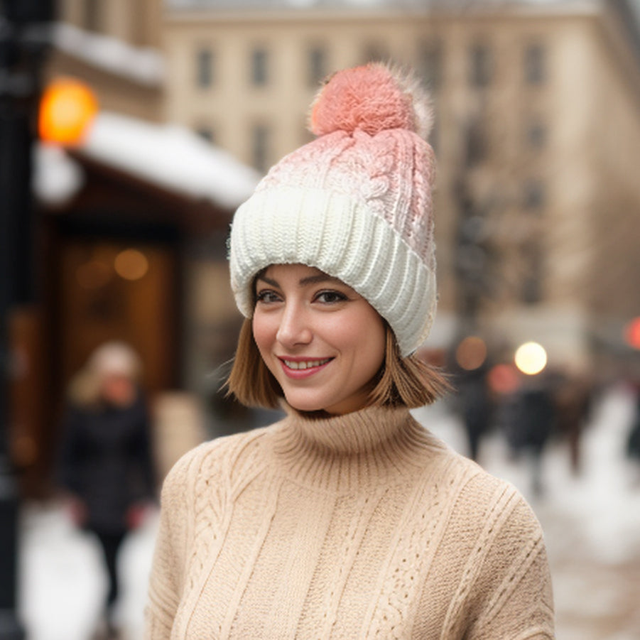 Pink Ice Cream Bobble Hat - Cute Winter Beanie for Women & Girls - Perfect for Cold Weather, Snow Days & Outdoor Activities