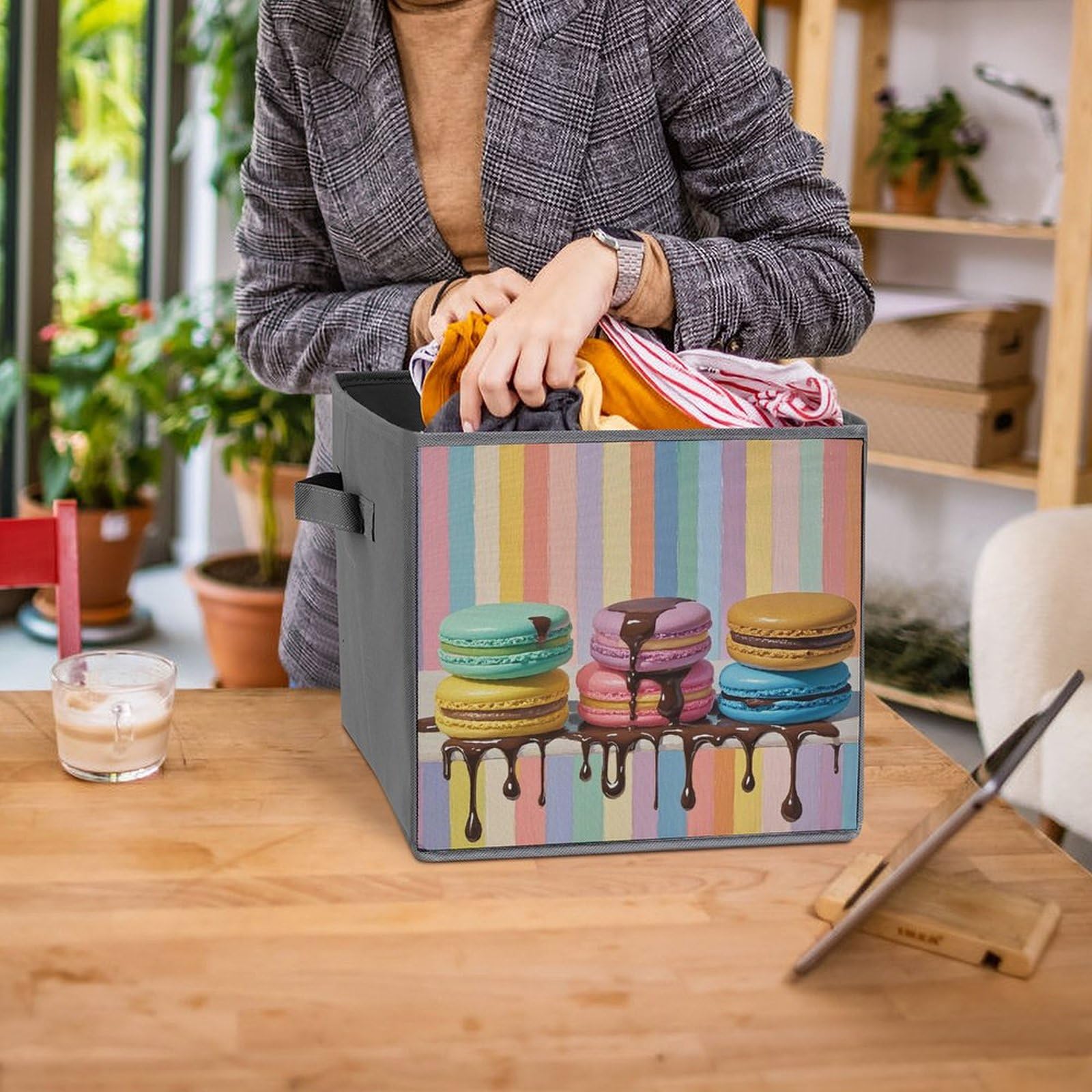 6-Piece Foldable Storage Bins Set - Large Capacity Macaron Art Printed Storage Boxes with Handles for Home, Office & Playroom Organization | Perfect for Toys, Books & Closet Storage