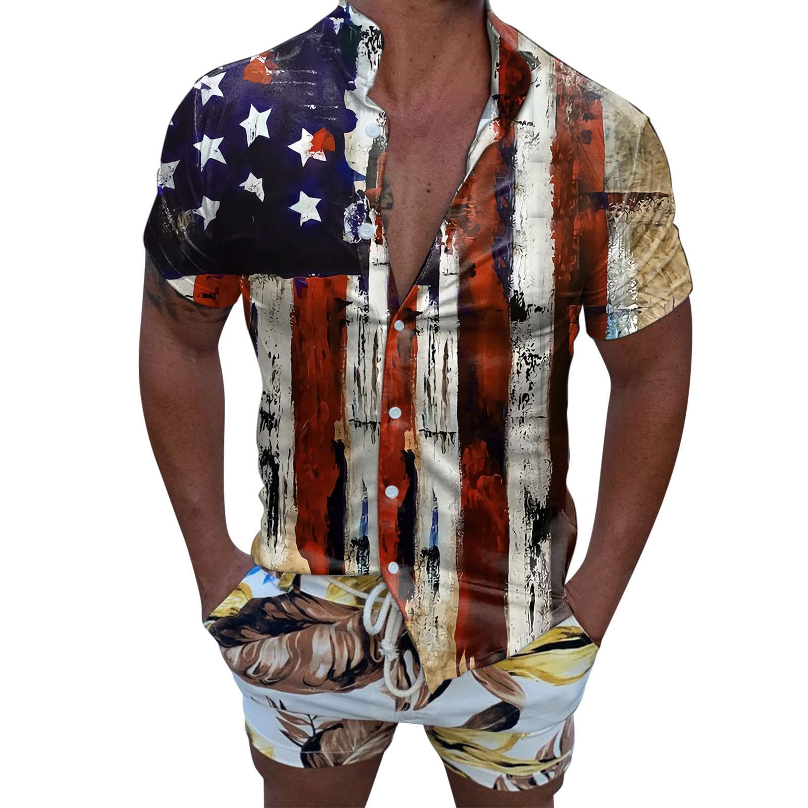 Men's Printed Short Sleeve Workout Shirts - Casual Summer Beach Top with Fashion Flag Design | Perfect for Gym, Outdoor Activities & Spring Vacations