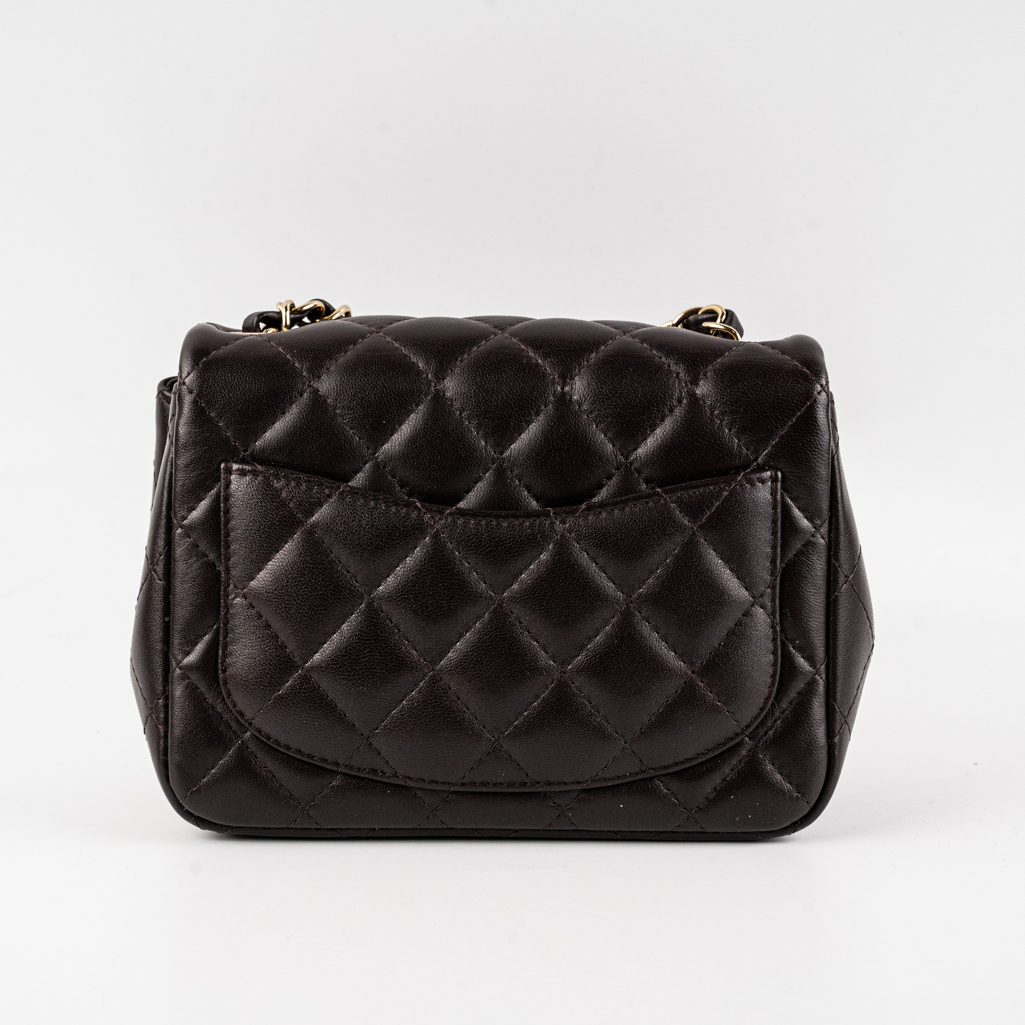 Chanel Square Mini Lambskin Dark Brown Crossbody Bag with Microchip - Luxury Small Shoulder Purse for Women, Perfect for Evening Parties & Date Nights
