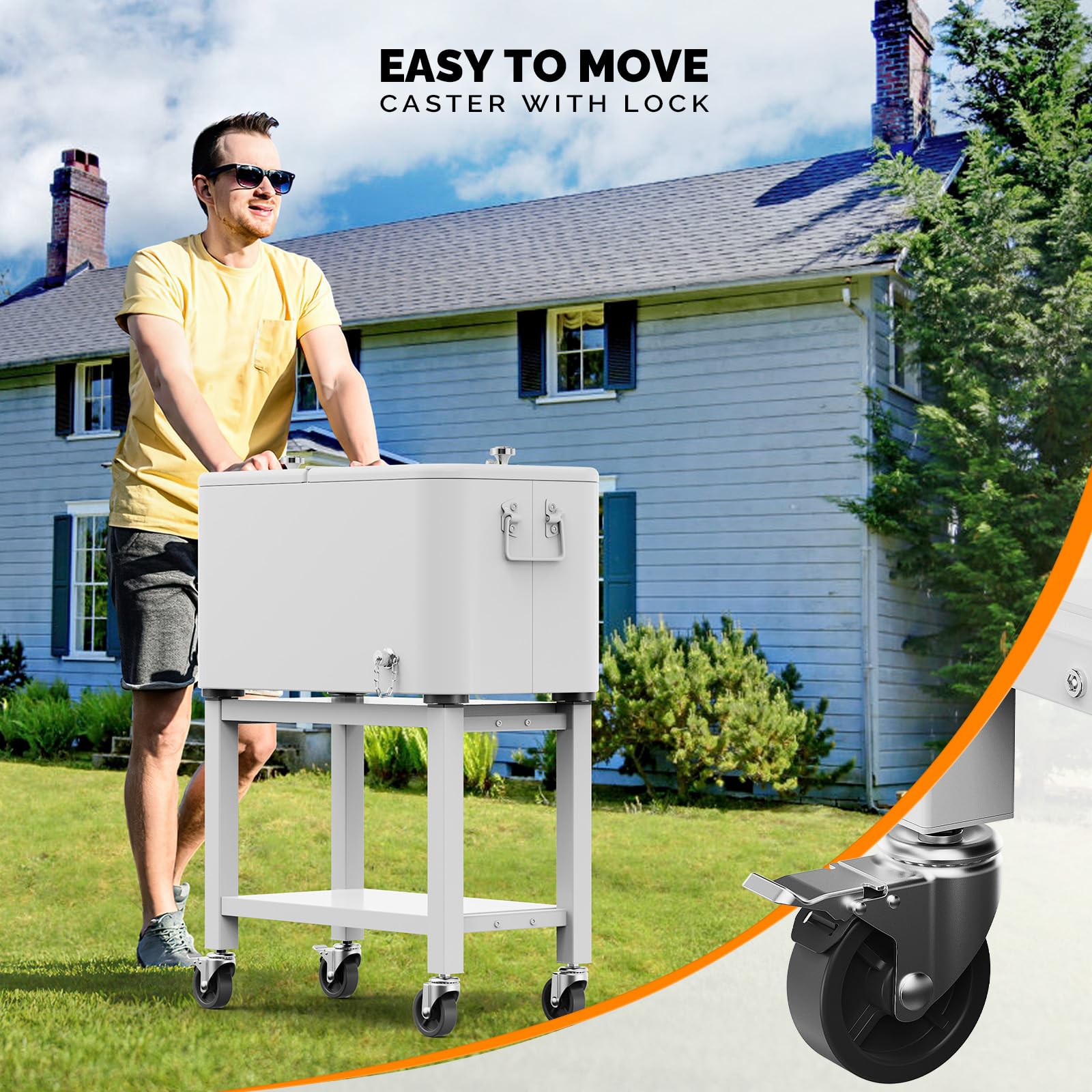 VINGLI Rolling Patio Cooler with Wheels - Portable Ice Chest for Outdoor Parties, Beach, Camping & BBQs - Includes Shelf, Beverage Pool & Bottle Opener - Perfect for Backyard Gatherings, Tailgating & Poolside Drinks