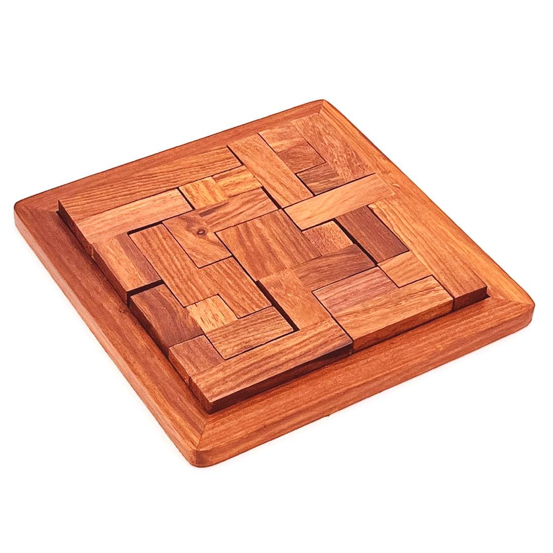 Zyntix 6-Inch Handmade Indian Wooden Jigsaw Puzzle Square Plate - 3D Wood Puzzle for Kids & Adults | Brain Teaser Toy for Children's Learning & Family Game Night | Perfect for Birthday Gifts, Classroom Activities & Stress Relief (Brown)