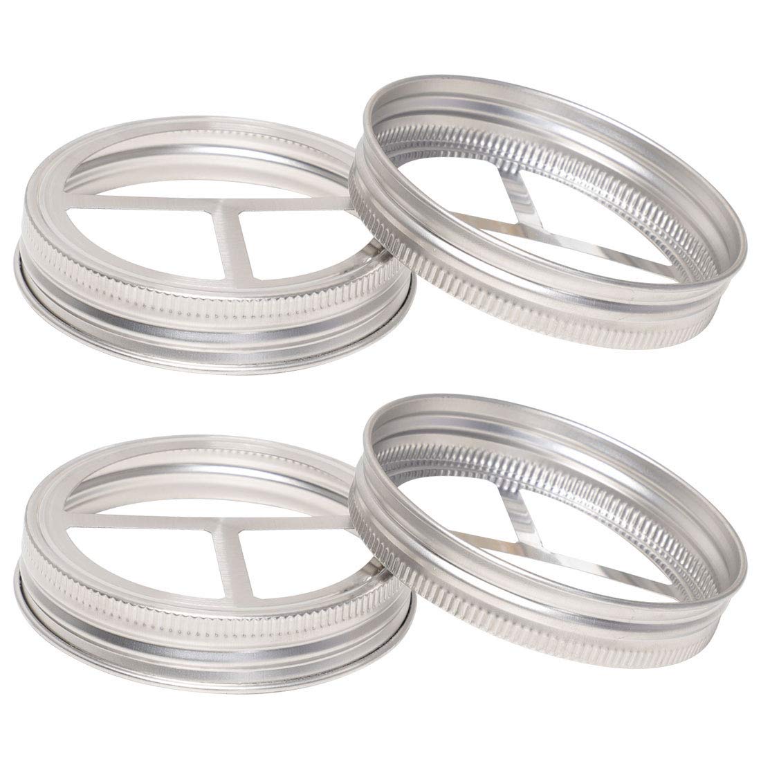 4pcs Stainless Steel Wide Mouth Mason Jar Toothbrush Holder Lids - Rustproof Bathroom Organizer Accessories for Farmhouse Decor | Perfect for Toothbrush Storage, Cotton Swab Dispenser & Bathroom Organization