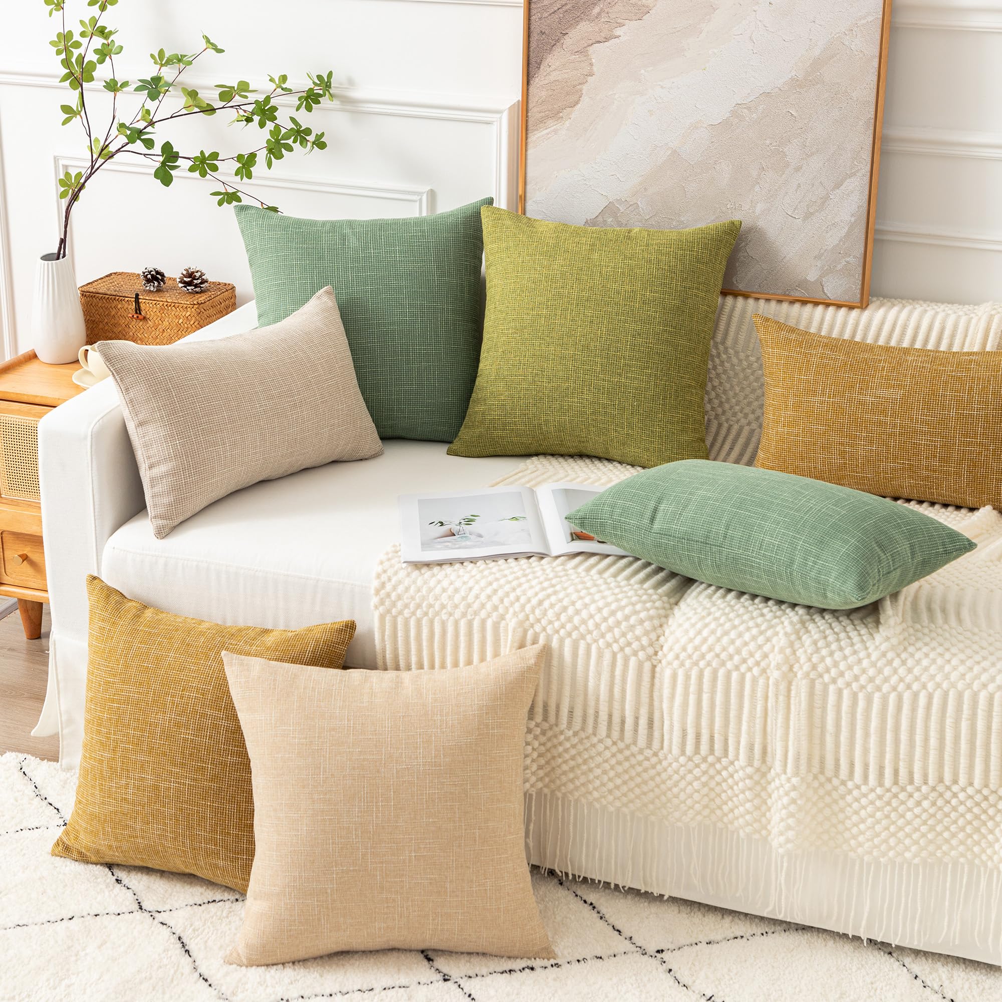 Kevin Textile Set of 2 Sage Green Linen Pillow Covers 18x18 Inch - Farmhouse Boho Decorative Throw Pillow Covers for Sofa, Couch, Bed & Home Décor - Perfect for Living Room, Bedroom and Seasonal Home Styling
