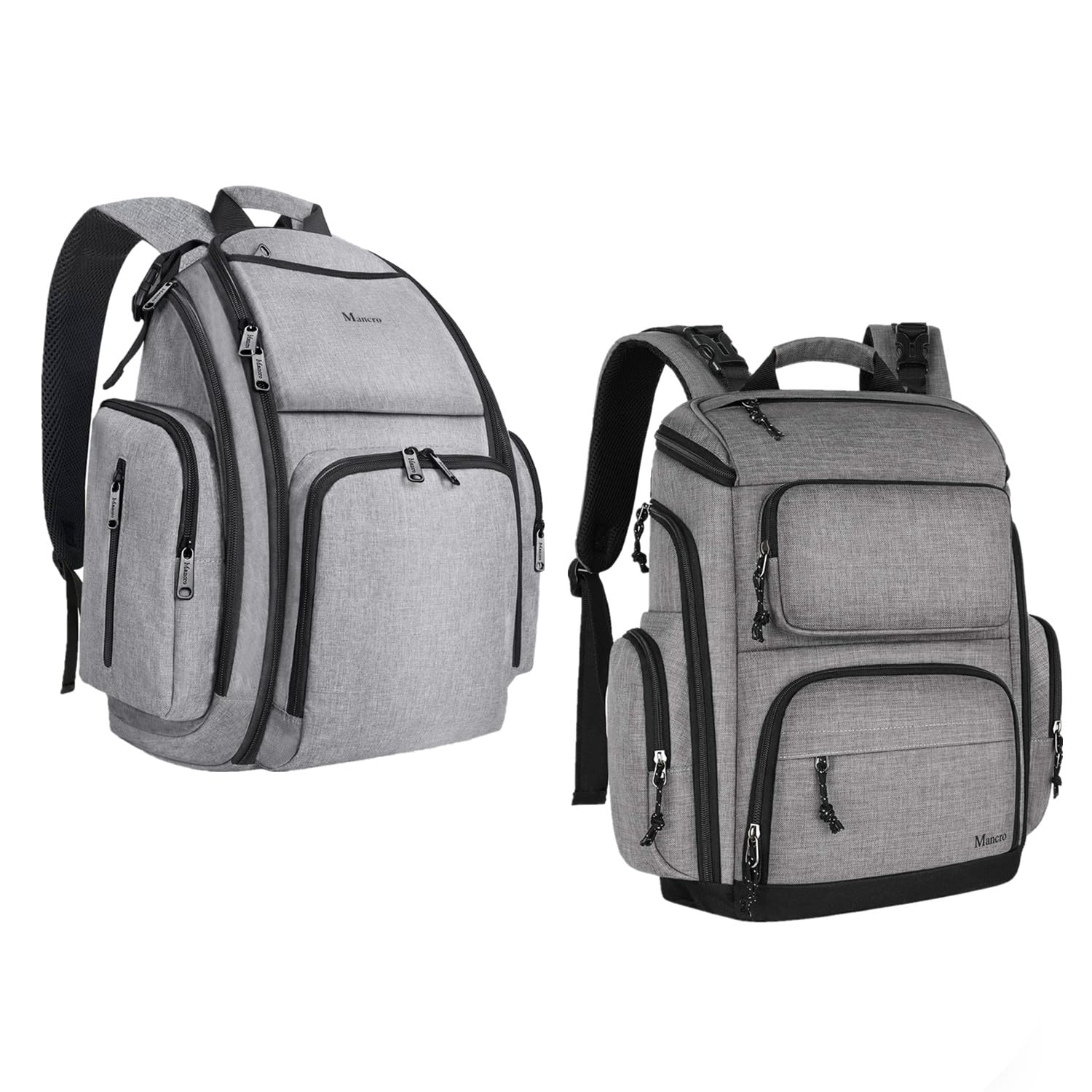 Mancro Large Waterproof Diaper Backpack for Moms & Dads - Multi-Functional Baby Travel Bag with Laptop Pocket, Stroller Straps & Large Capacity - Perfect for Daycare, Travel & Work Commute (Grey)