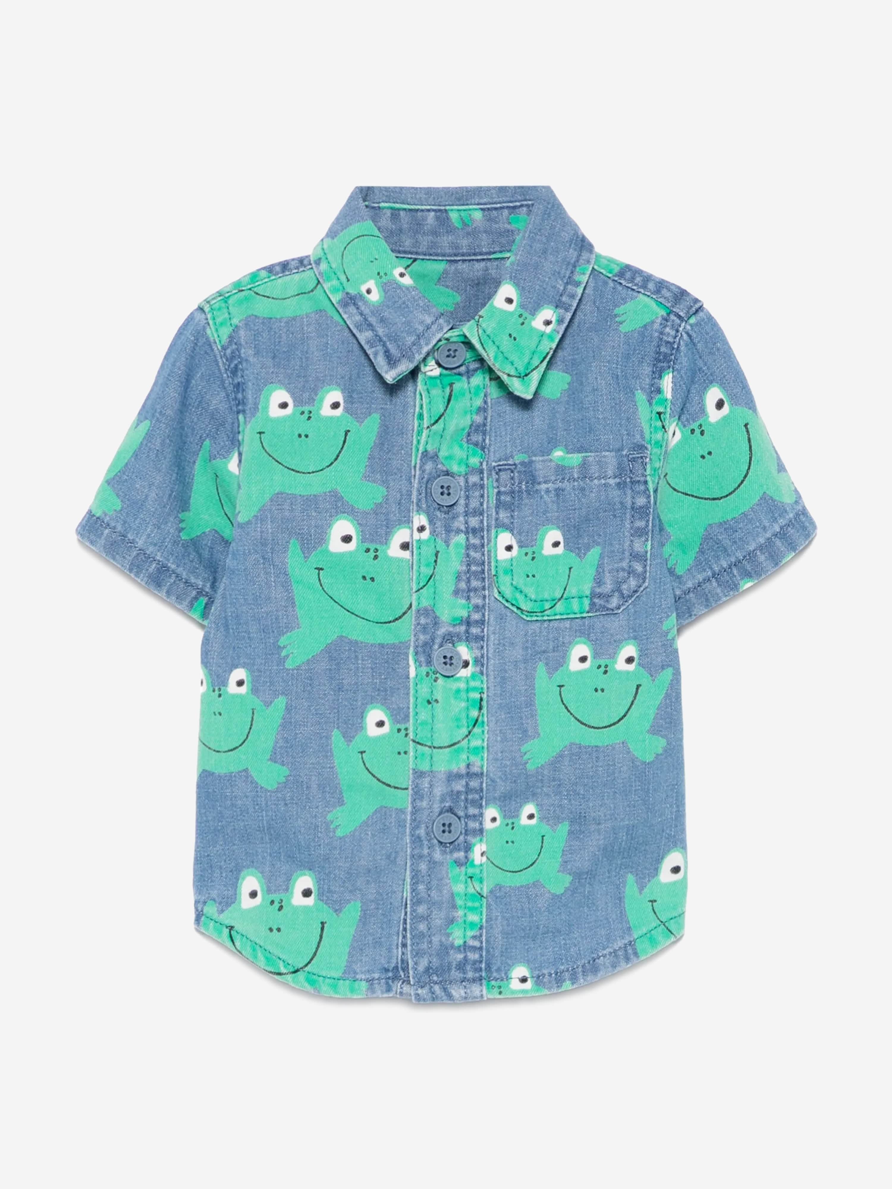 Adorable Blue Denim Frog Shirt for Baby Boys - Perfect for Playdates & Casual Outfits