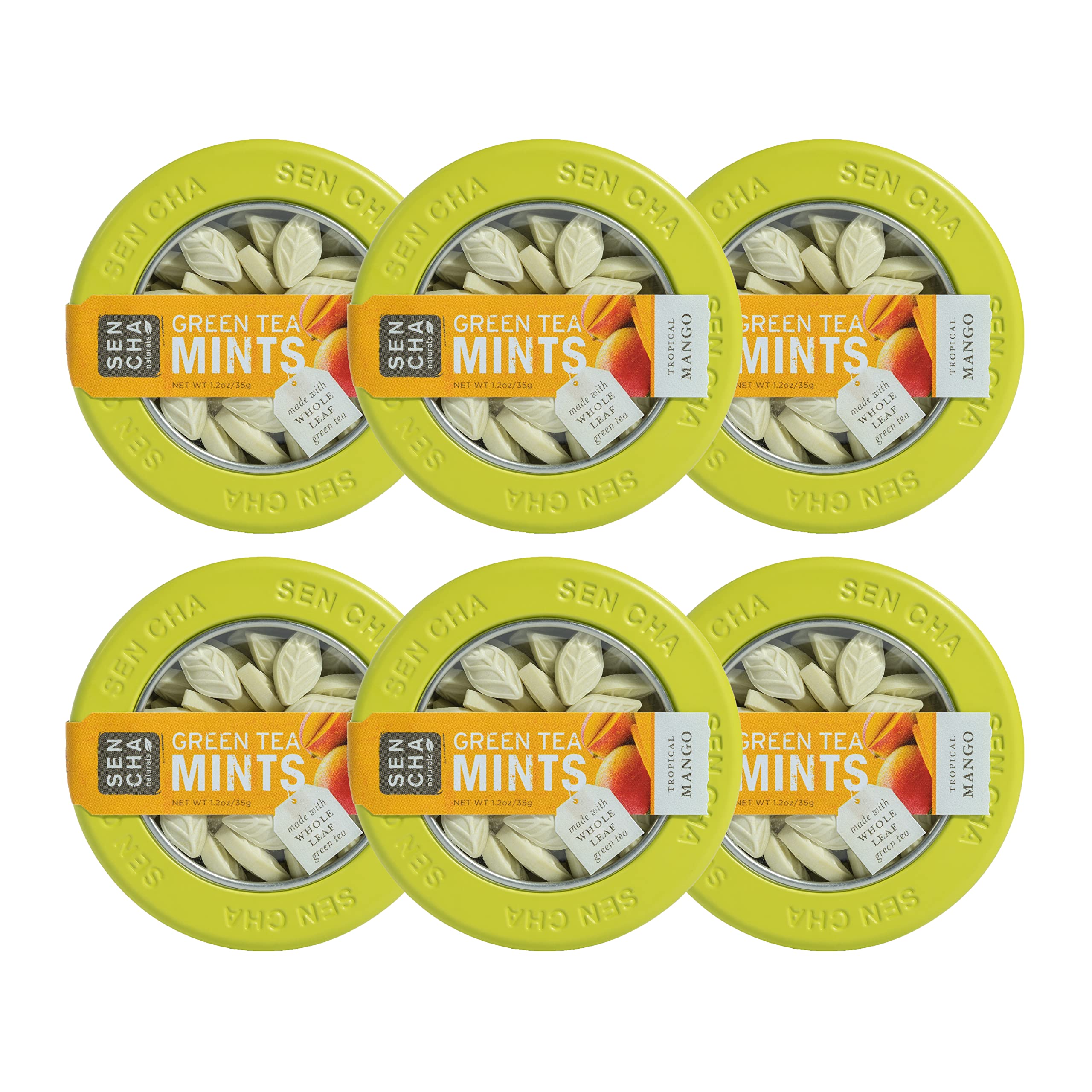 SEN CHA Naturals Green Tea Mints - Tropical Mango Flavor, 1.2 oz (Pack of 6) | Refreshing Breath Mints with Antioxidant Benefits | Perfect for Travel, Office & After Meals