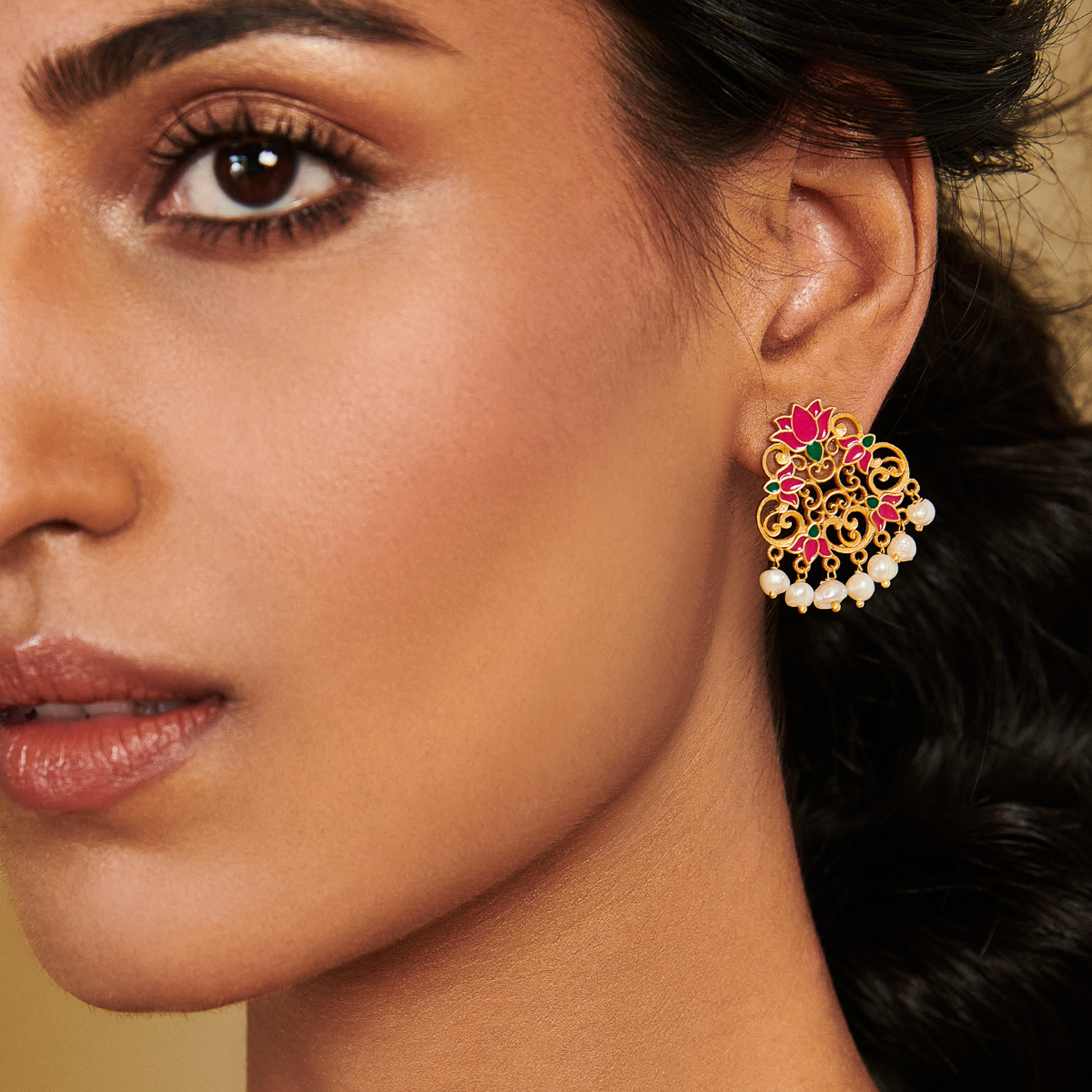 Pink Enamel Glory Lotus Stud Earrings for Women - Elegant Floral Jewelry Gift for Valentine's Day, Anniversary & Special Occasions