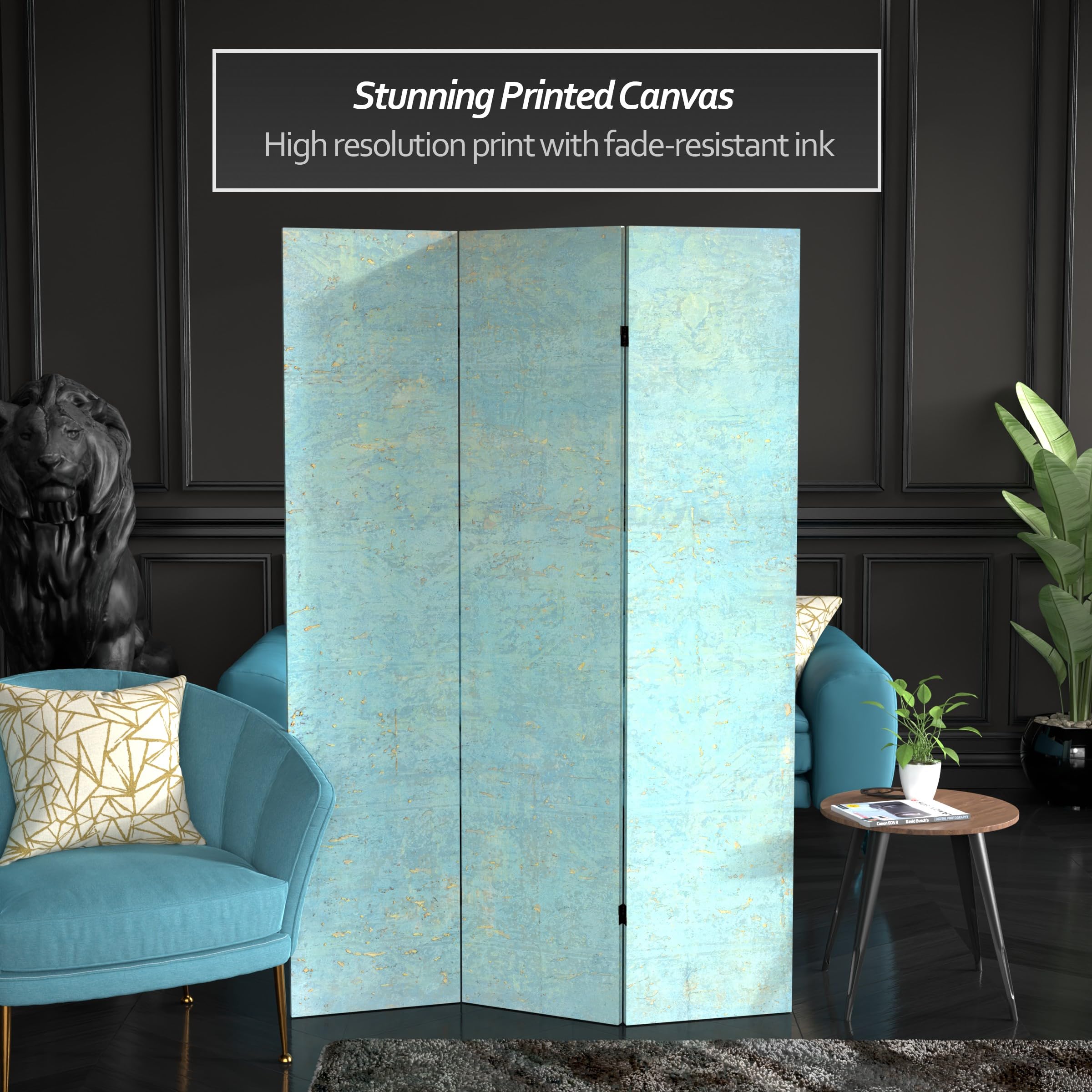 6 ft. Tall Double Sided Blue Canvas Room Divider with Red Lantern & Sky Voice Design - Perfect for Home Decor, Office Partition & Asian-Themed Events