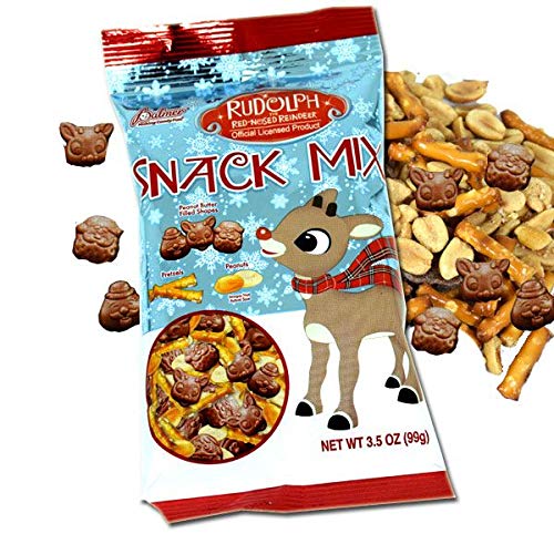 Palmer Rudolph the Red-Nosed Reindeer Snack Mix - Peanut Butter Filled Shapes, Pretzels & Peanuts - Holiday Candy 3.5oz - Perfect for Christmas Parties, Stocking Stuffers & Festive Gift Baskets