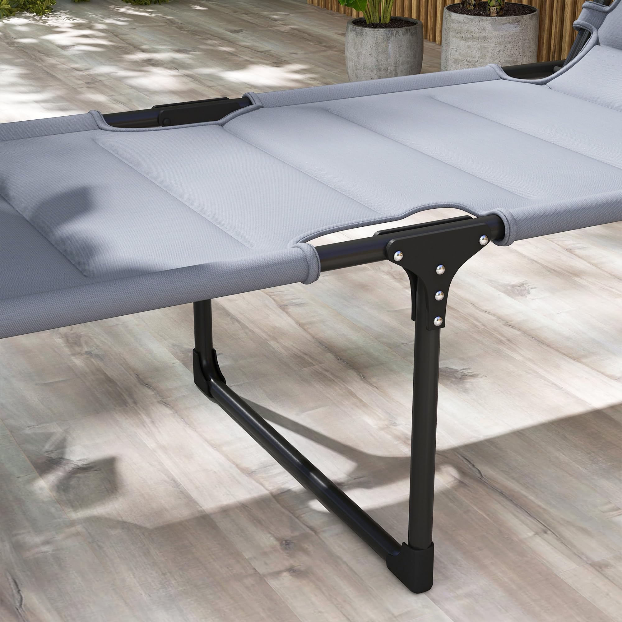 Outsunny 2-Piece Outdoor Lounge Chair Set with Adjustable Backrest - Foldable Chaise Lounge with Cushion, Sunshade Roof & Pillow Headrest - Perfect for Beach, Poolside, Camping & Backyard Relaxation (Gray)