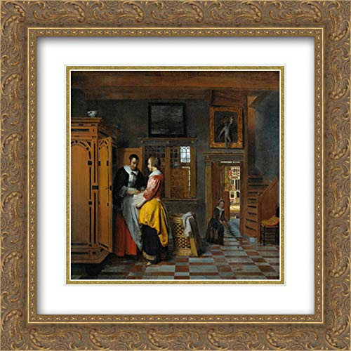 20x20 Gold Ornate Frame with Double Matted Pieter de Hooch Museum Art Print - Elegant Wall Decor for Living Room, Bedroom & Office
