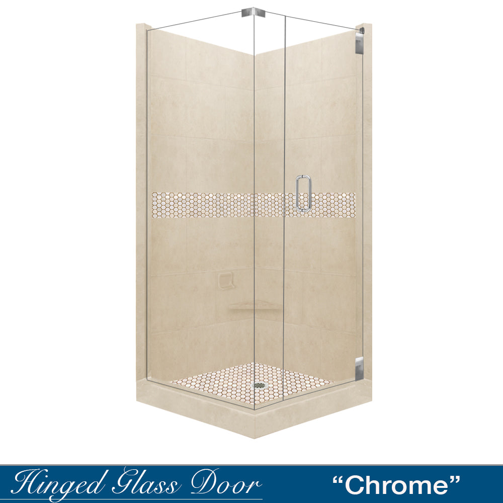 Corner Desert Sand Sistine Stone & Honey Hex Mosaic Tile Accent - DIY Shower Remodel Kit for Bathroom Wall and Floor Upgrade | Perfect for Home Renovation, Spa Retreats & Luxury Bathroom Designs