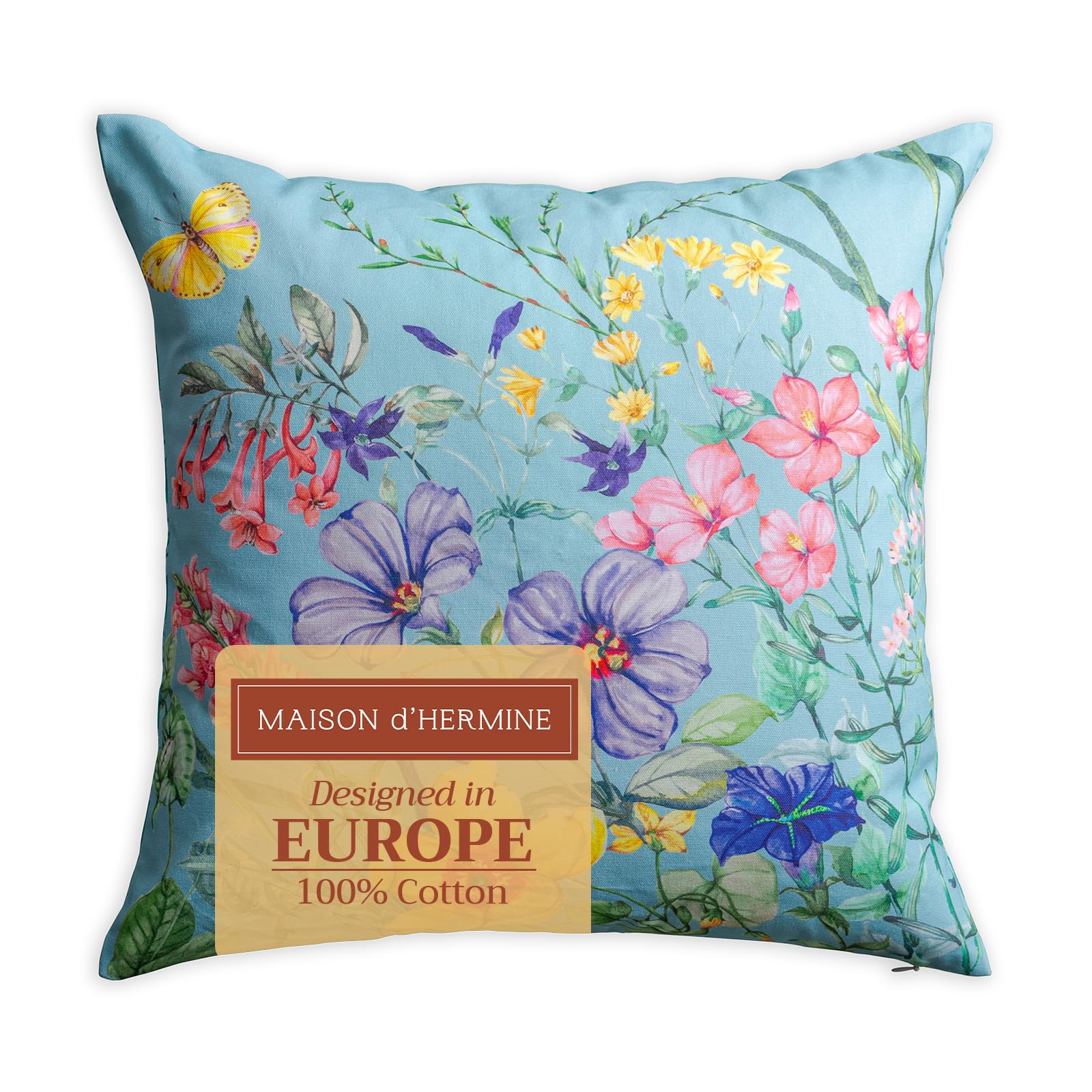 Maison d'Hermine 20x20 Inch Square Decorative Pillow Covers - 100% Cotton Throw Pillow Covers with Hidden Zipper for Sofa, Couch, Bed & Home Decor - Easter Spring Floral Design (Hesperides Fleur Pattern) - Perfect for Living Room Accent, Bedroom Styling & Seasonal Home Decoration