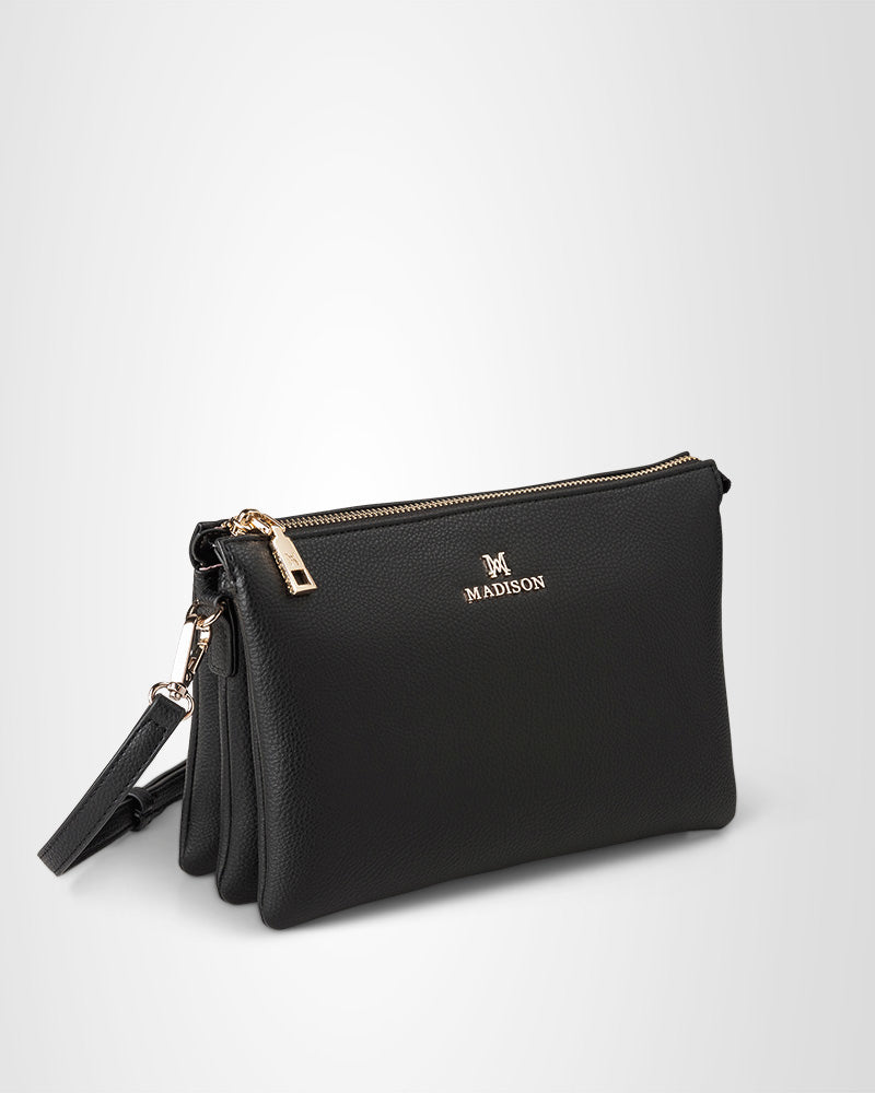 Avery 3 Compartment Crossbody Bag with Adjustable Monogram & Chain Straps - Stylish Hands-Free Purse for Women, Perfect for Travel, Shopping & Everyday Use