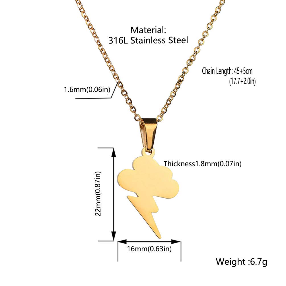 Hypoallergenic Surgical Stainless Steel Lightning Cloud Pendant Necklace for Men & Women - Perfect for Everyday Wear, Gifts, and Fashion Accessories