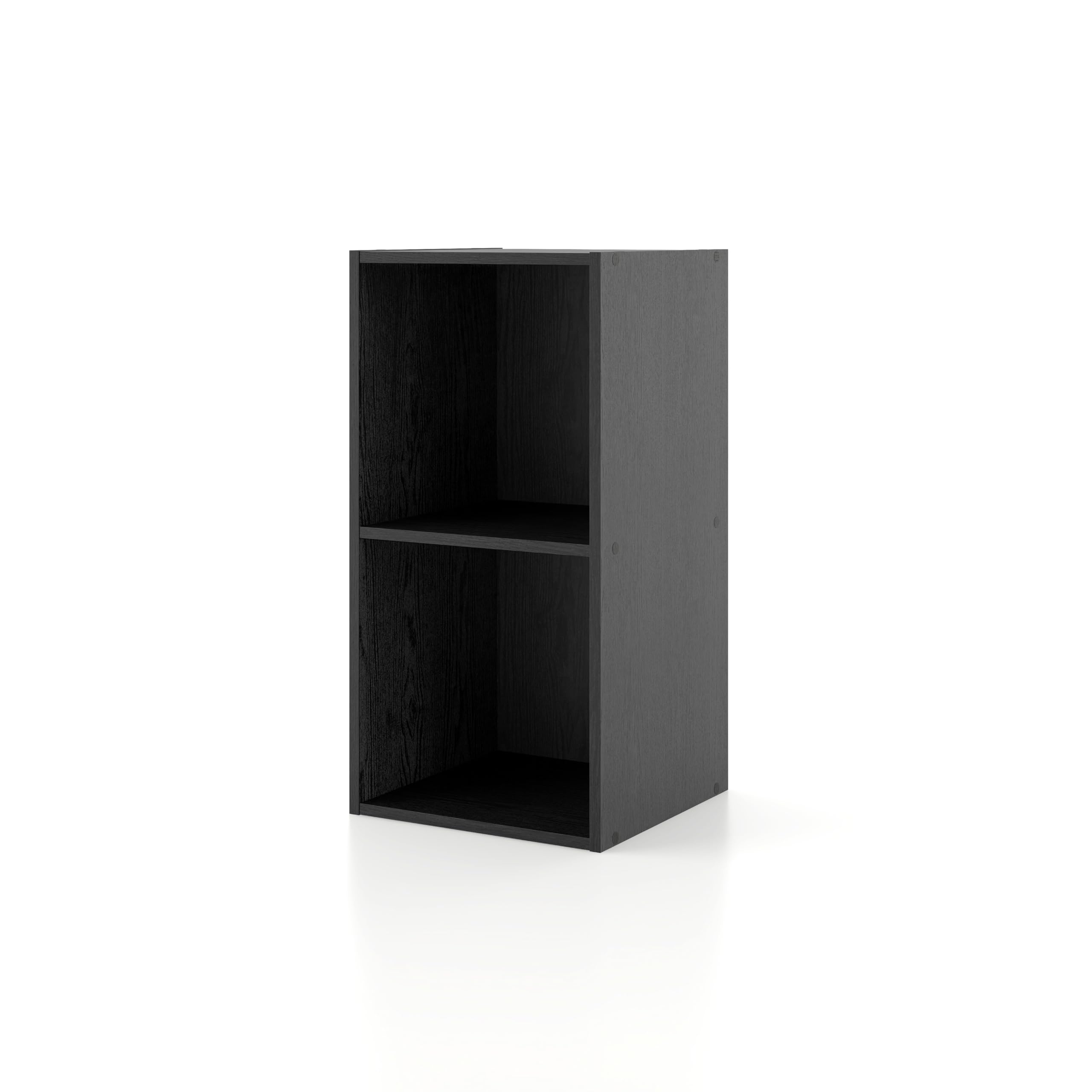 Apexa 2 Cube Storage Organizer Shelves - Stackable Wood Bookcase with Cubby Bins for Home Organization | Dorm Room, Teen Bedroom & Home Office Decor | Perfect for Books, Toys & Storage Bins (Black)
