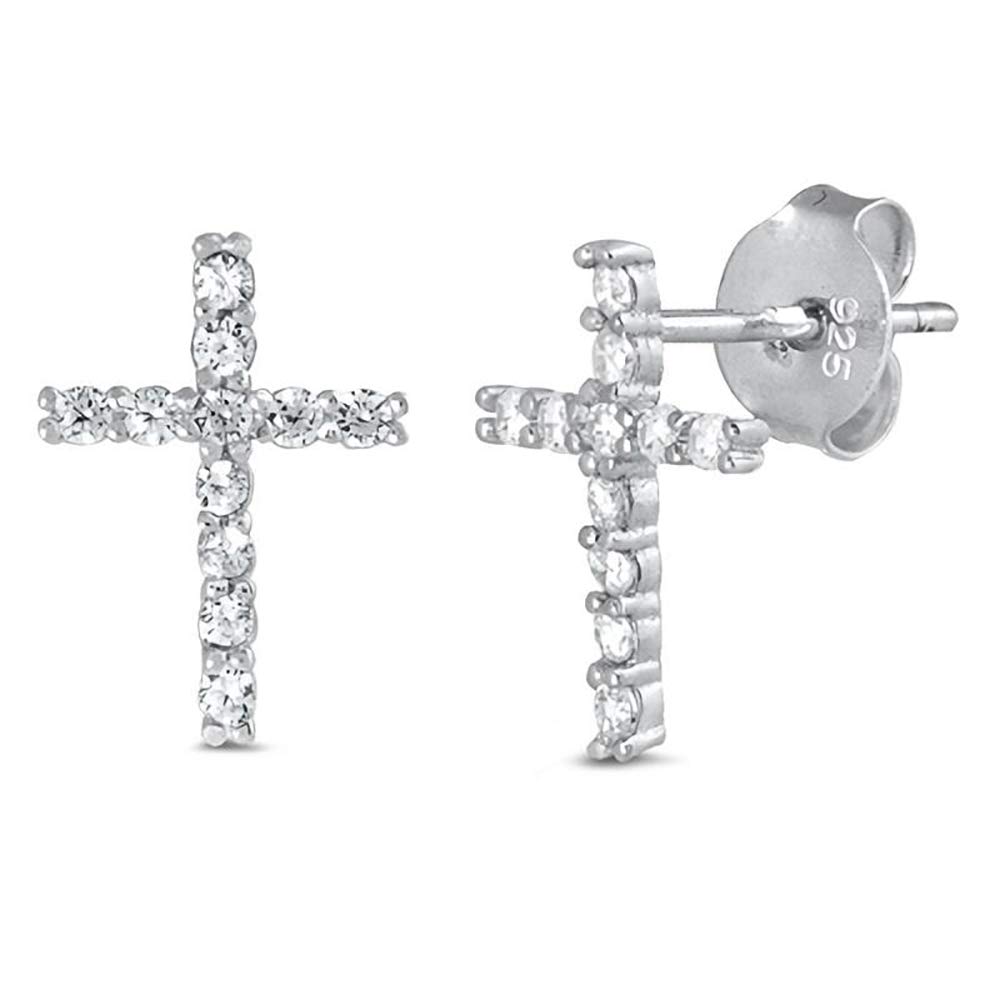 Clear Cubic Zirconia Christian Cross Earrings in Sterling Silver - Elegant Religious Jewelry for Church, Weddings & Everyday Wear